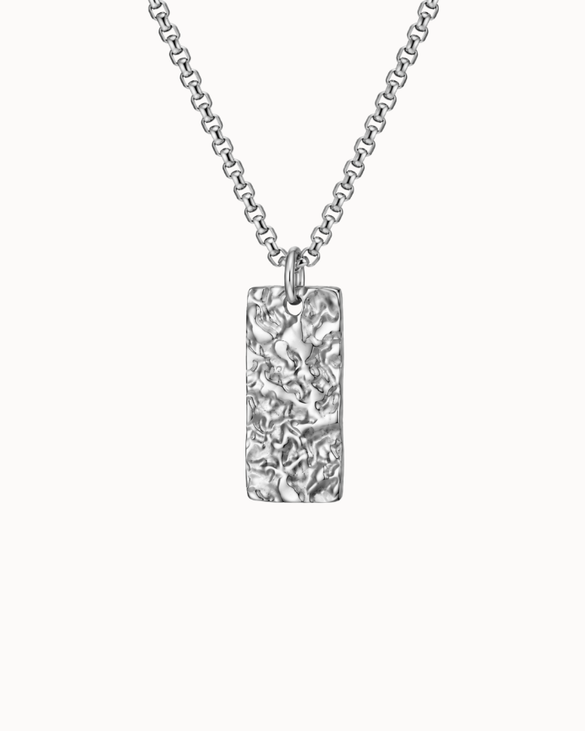 Cato men's necklace in silver-coloured stainless steel with a textured pendant