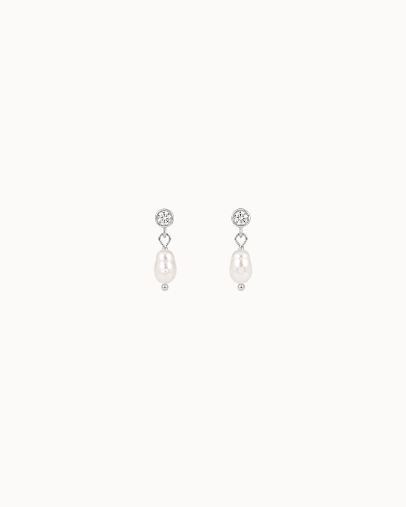 Colette earrings in 925 sterling silver with sparkling stone and freshwater pearl