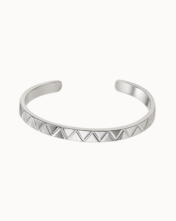 Cruz Cuff Herrenarmband aus silberfarbenem, wasserfestem Edelstahl mit geometrischem Muster