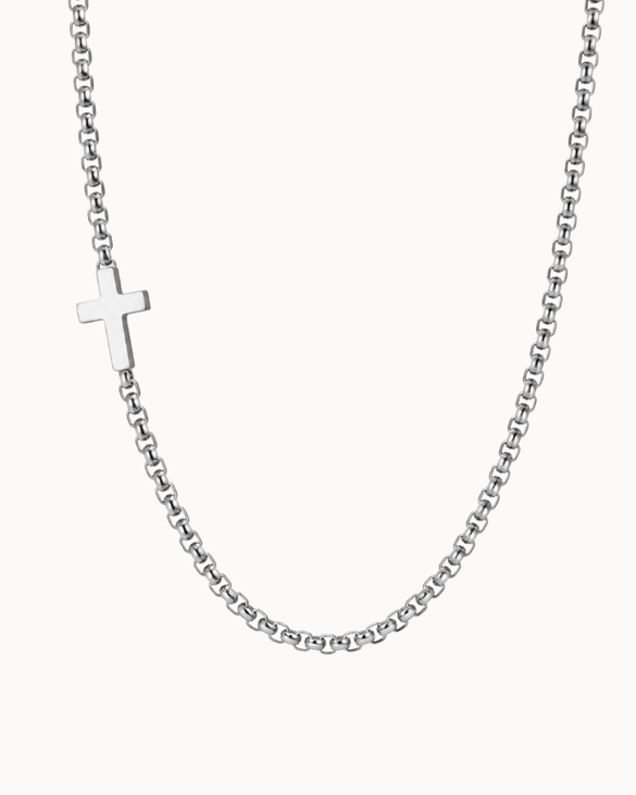 Cruz men's necklace in silver-coloured stainless steel with cross integrated into the chain