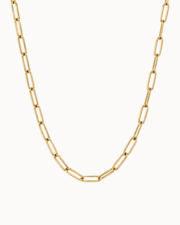Cure men's necklace in gold-plated stainless steel with elongated paperclip links
