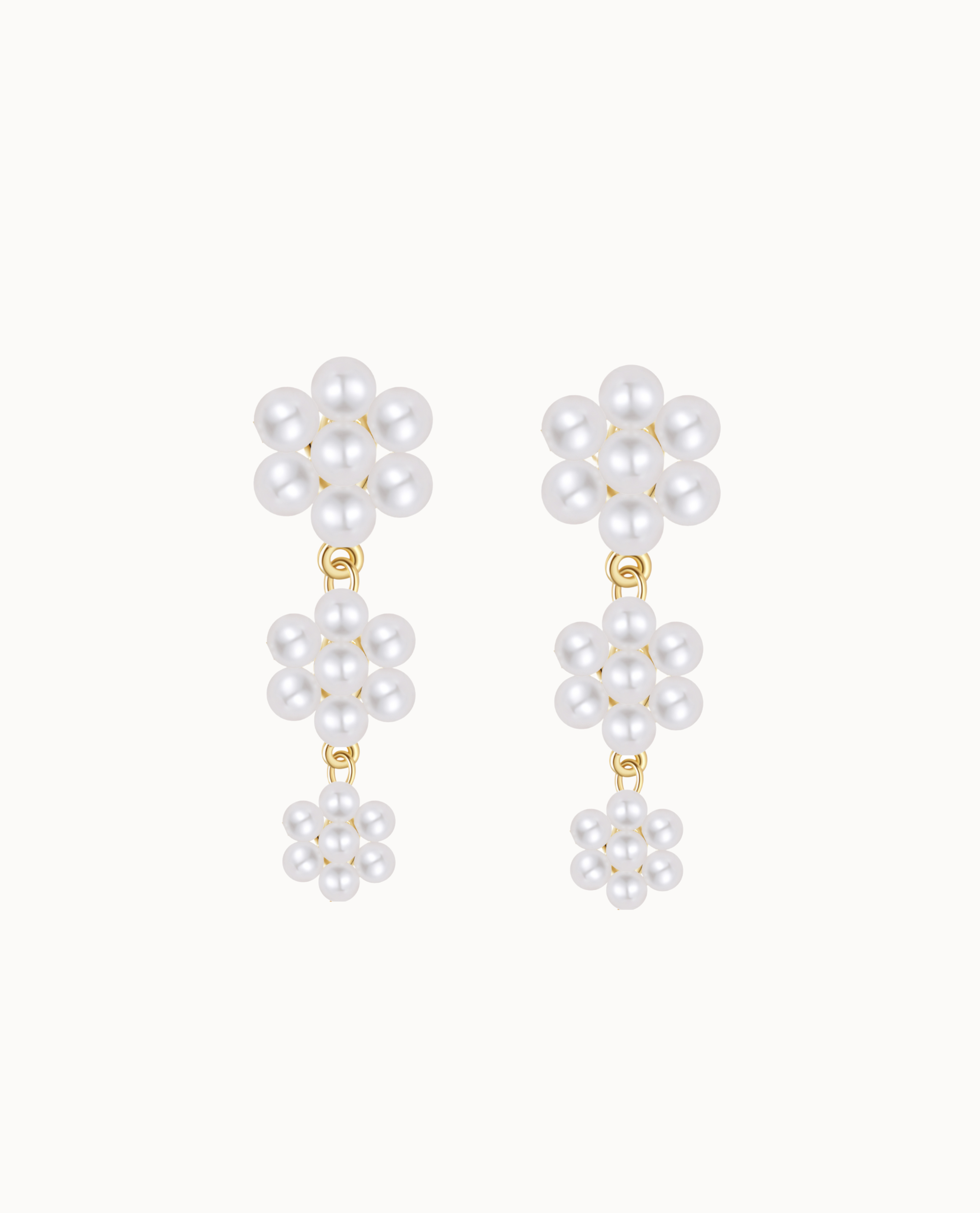 Dalia Earrings i 18K forgyldt sterlingsølv med tre blomster af skalperler