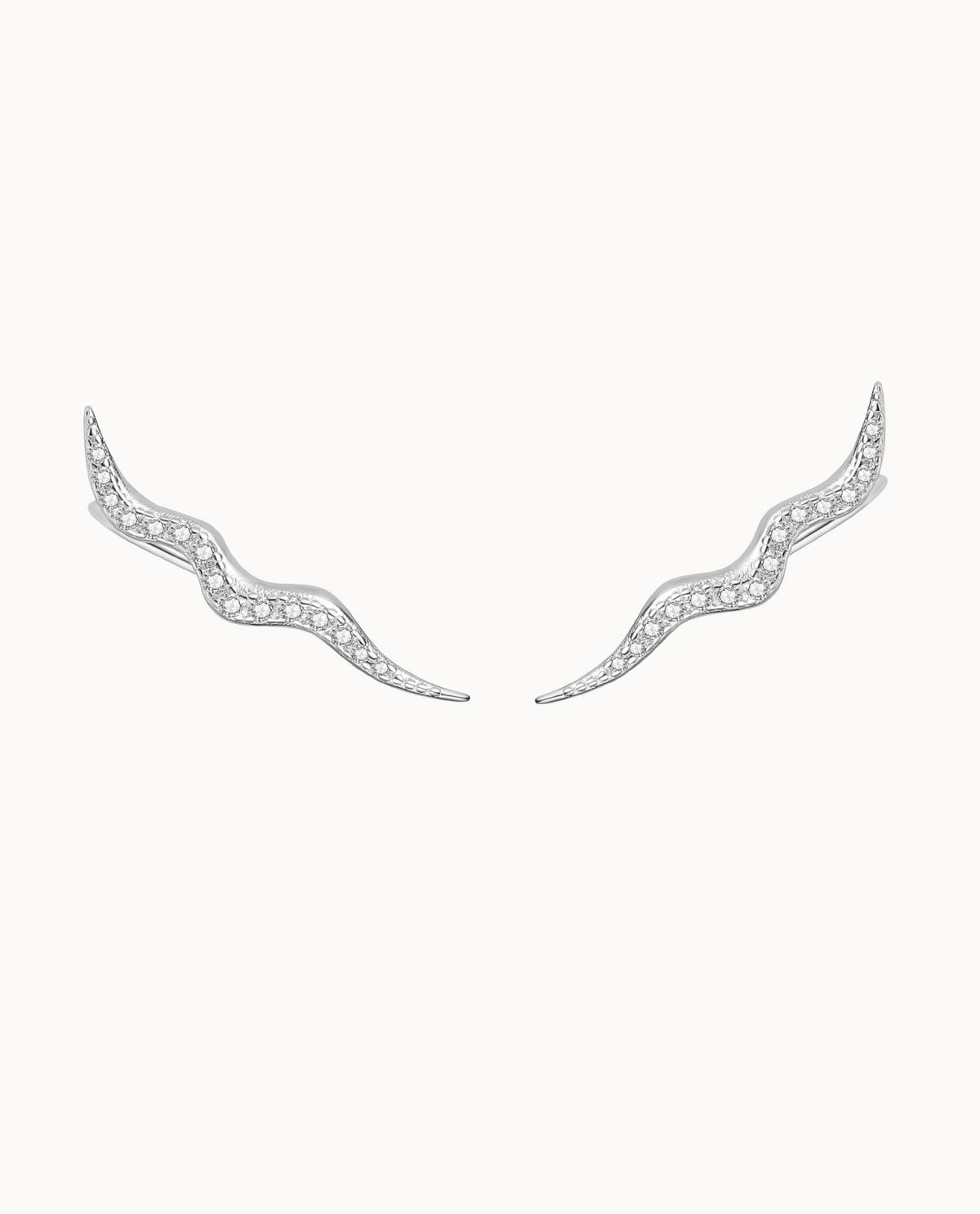 Esther Ear Climber in 925 sterling silver that waves up along the ear with zirconia