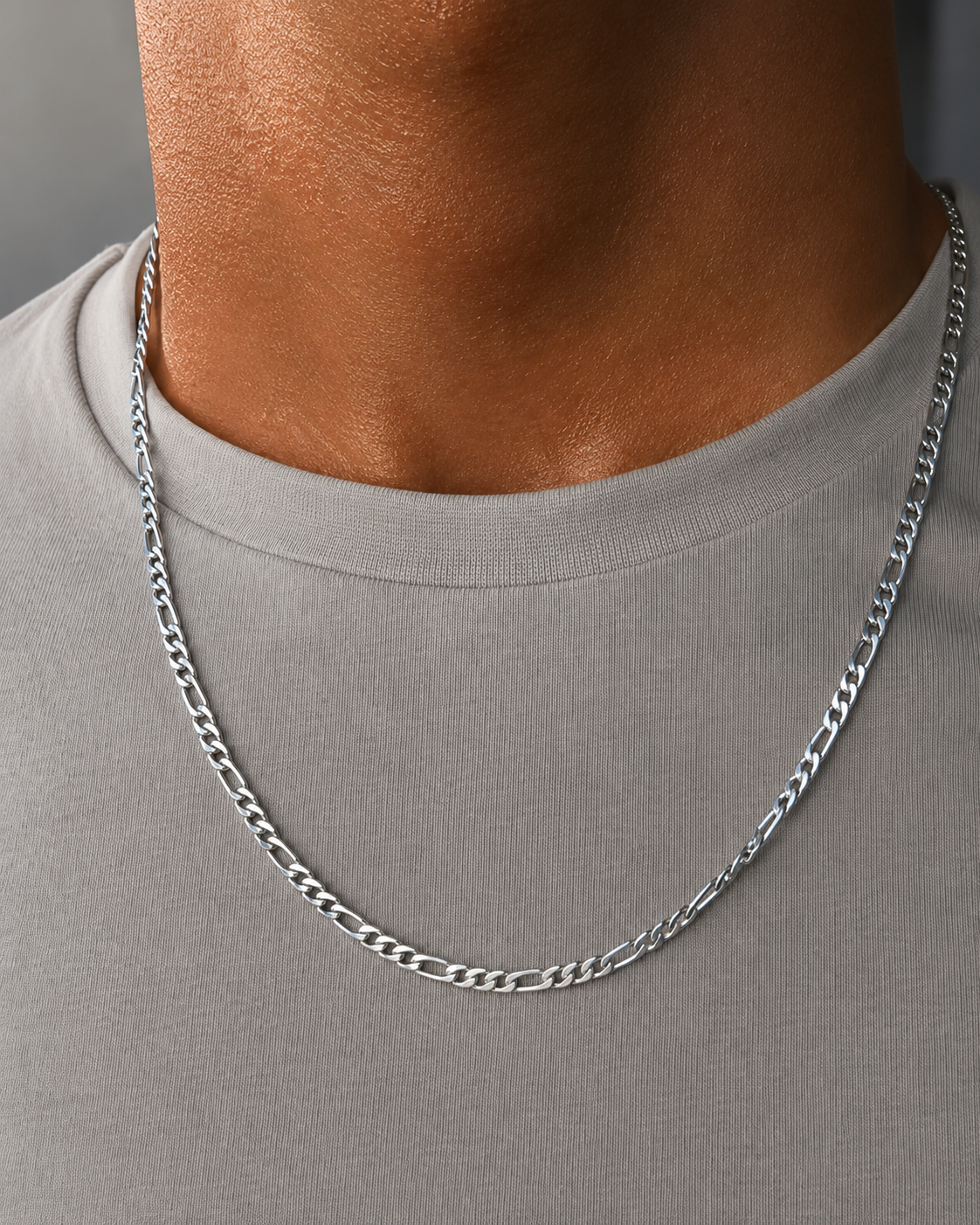 Figaro Chain silver-coloured men's necklace with classic Figaro links