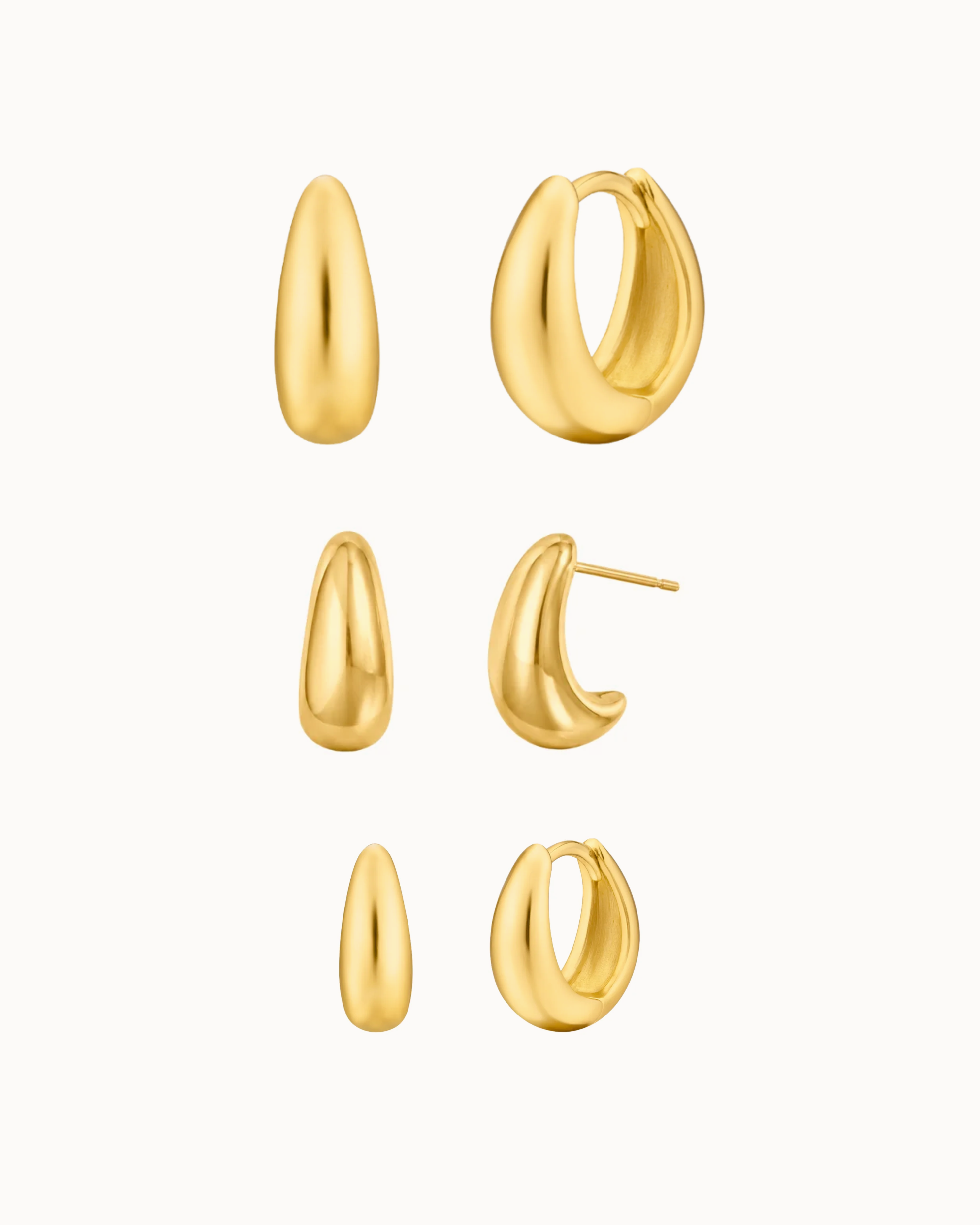 Venice & Ease Earrings Stack Set i forgyldt rustfrit stål – tre par øreringe i forskellige størrelser