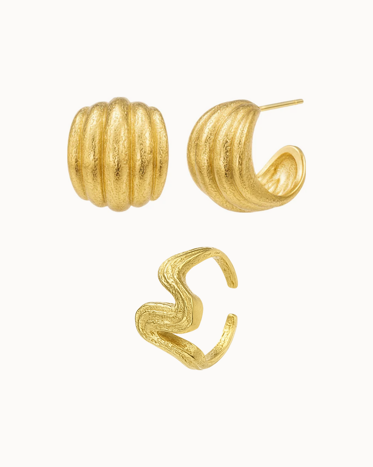 Coil & Current Gift Set i forgyldt rustfrit stål – øreringe og ring