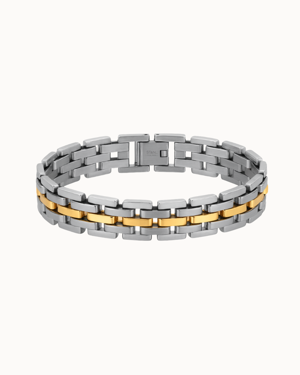 Fusion Herrenarmband aus gold- und silberfarbenem Edelstahl mit kräftigen geometrischen Gliedern