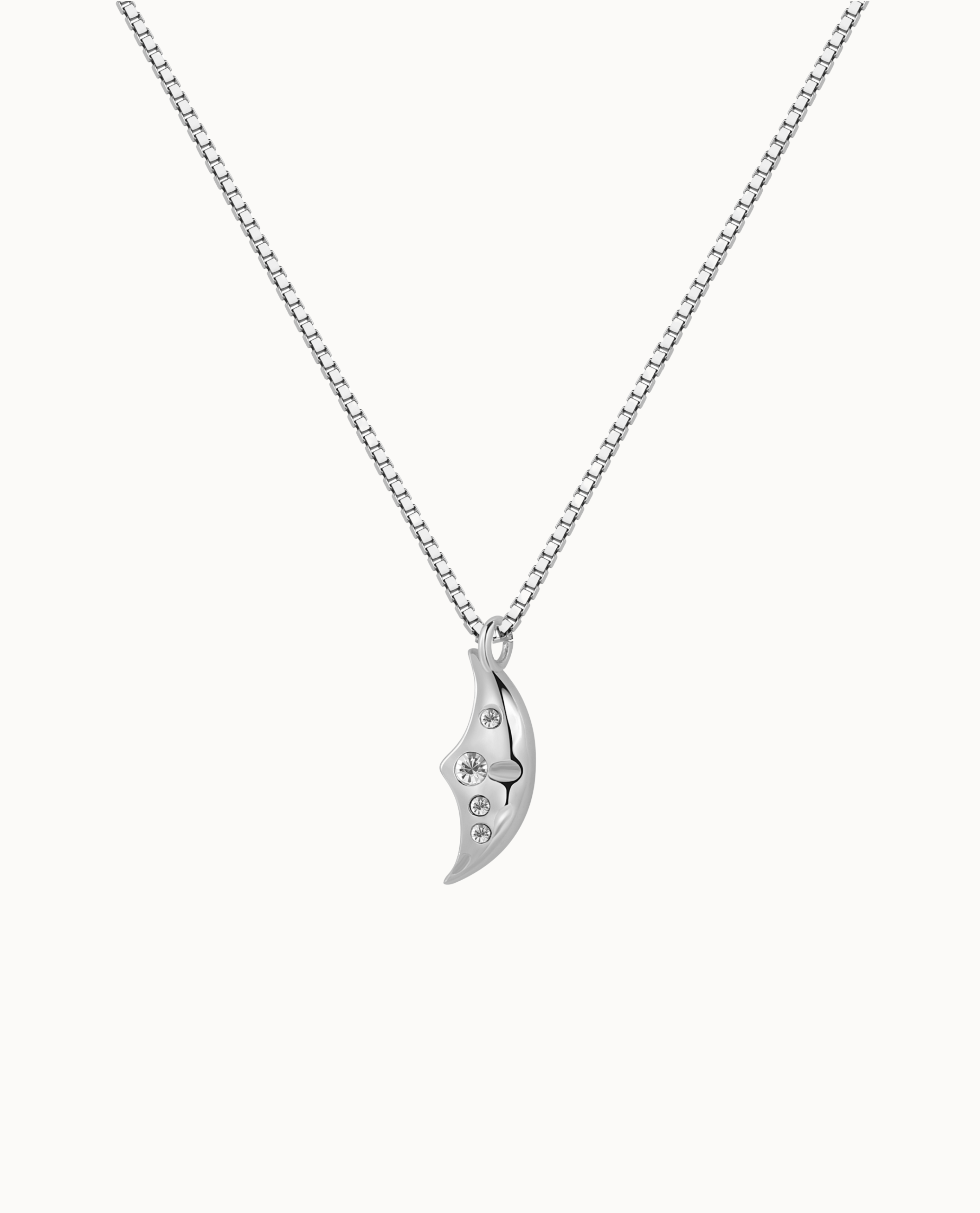 Hala Necklace in 925 sterling silver with moon pendant and four small zirconia