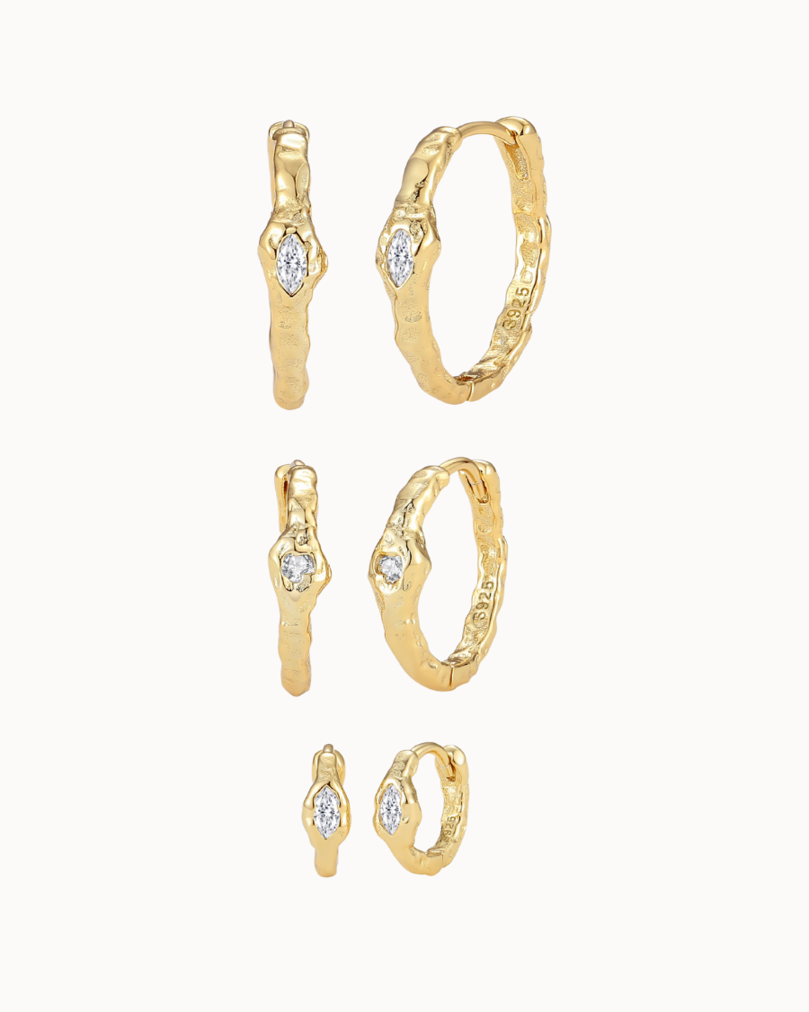 Horus, Montu & Nepit Gift Set med tre creoler i forgyldt sterlingsølv med zirkoner