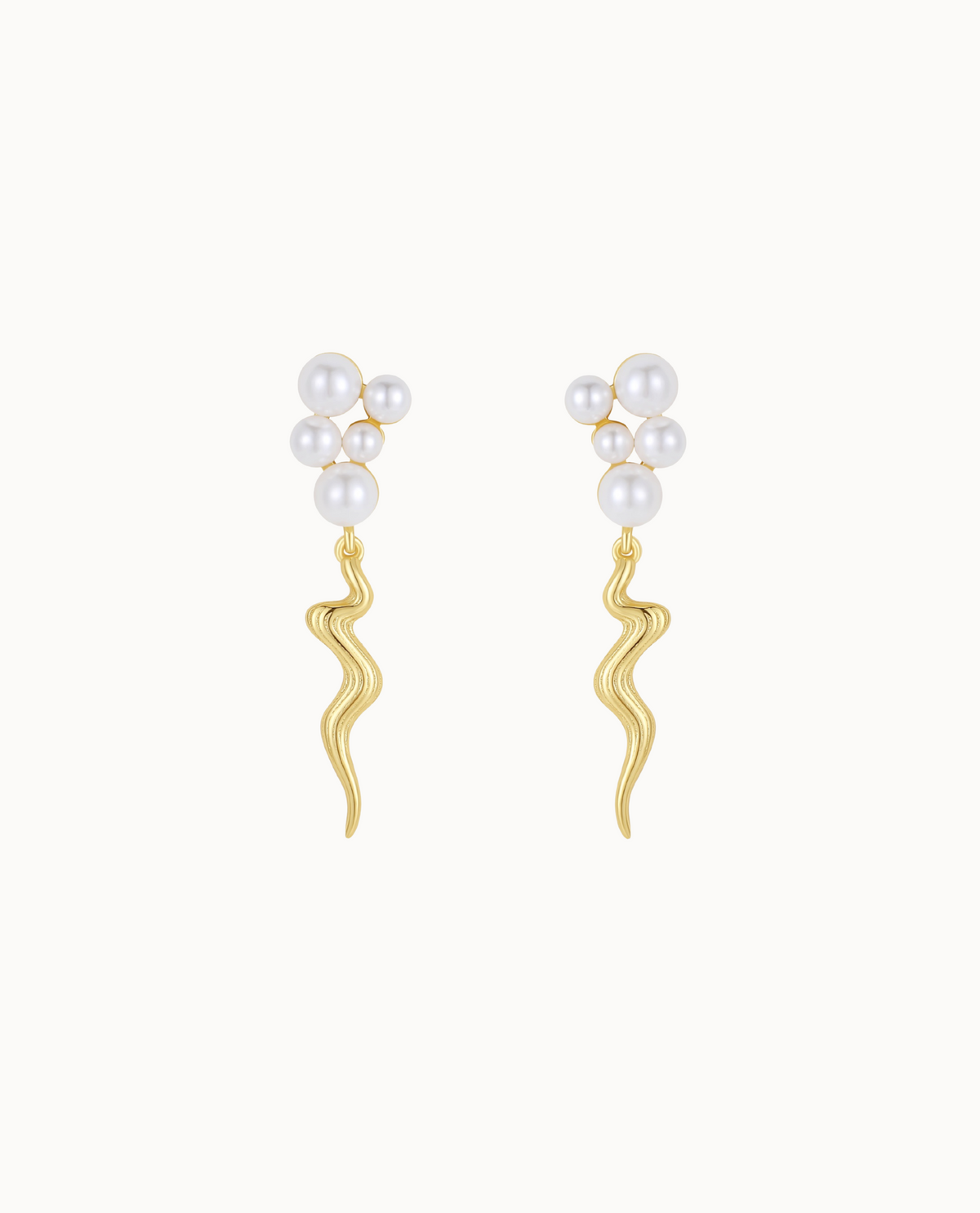 Kanasu studs in 18K gold-plated sterling silver with a cluster of shell pearls and wavy pendant