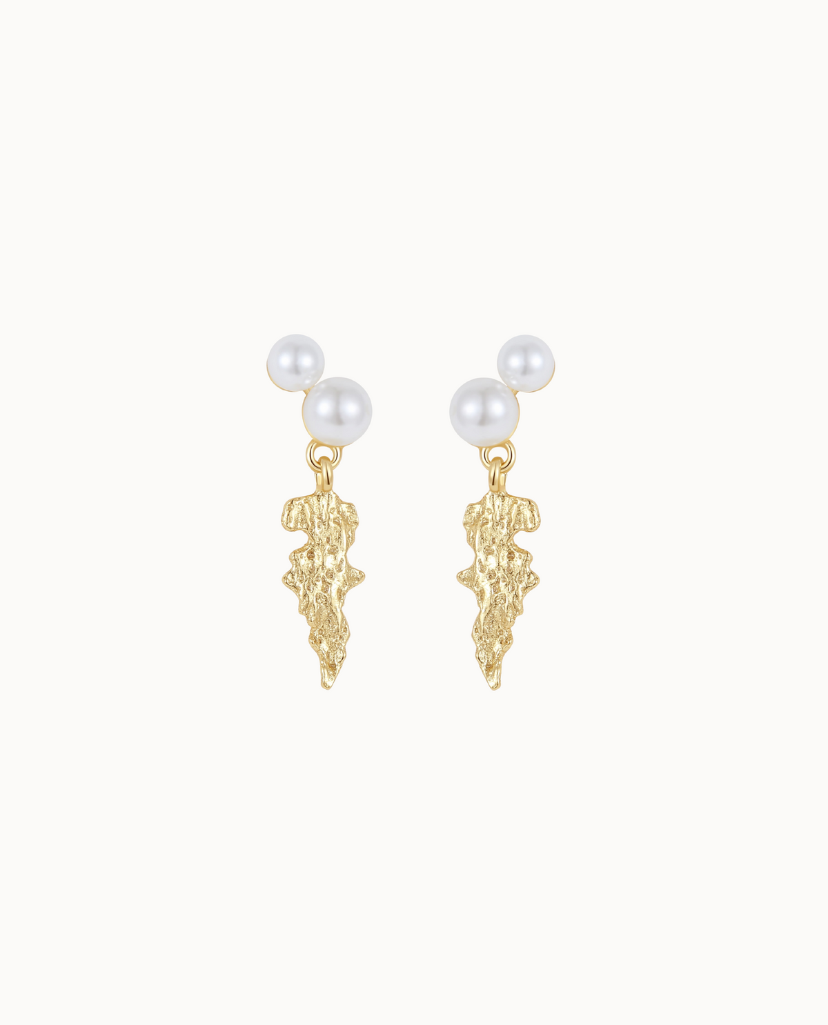 Lamia earrings in 18K gold-plated sterling silver with pearls and a raw-textured pendant