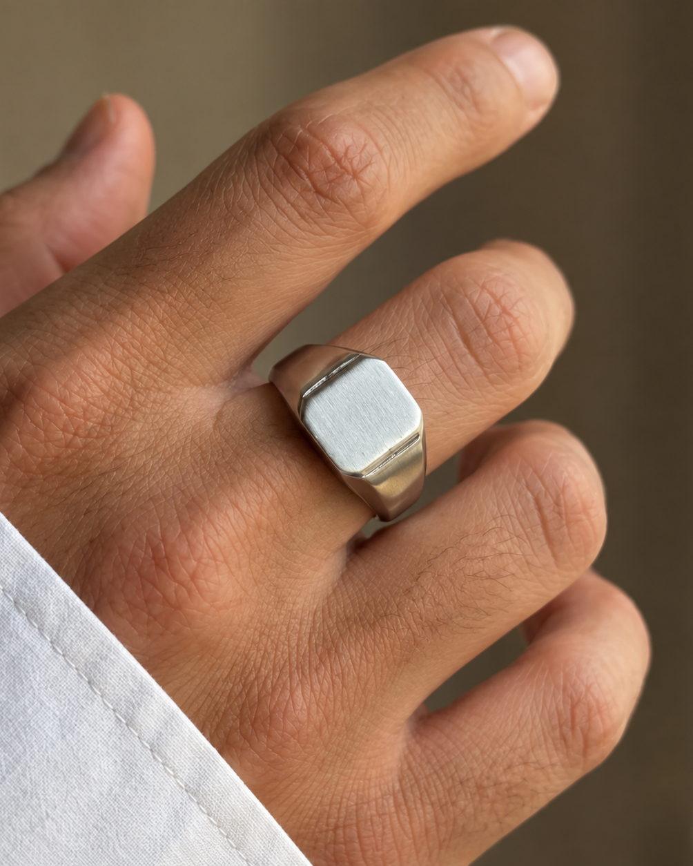Leon silver-coloured men's ring in a classic signet design