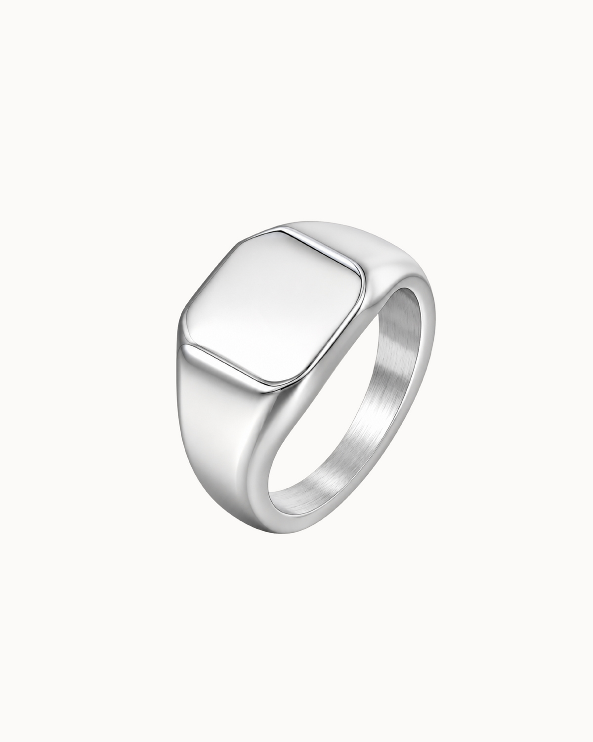 Leon signet ring for men in silver-coloured stainless steel with a minimalist surface