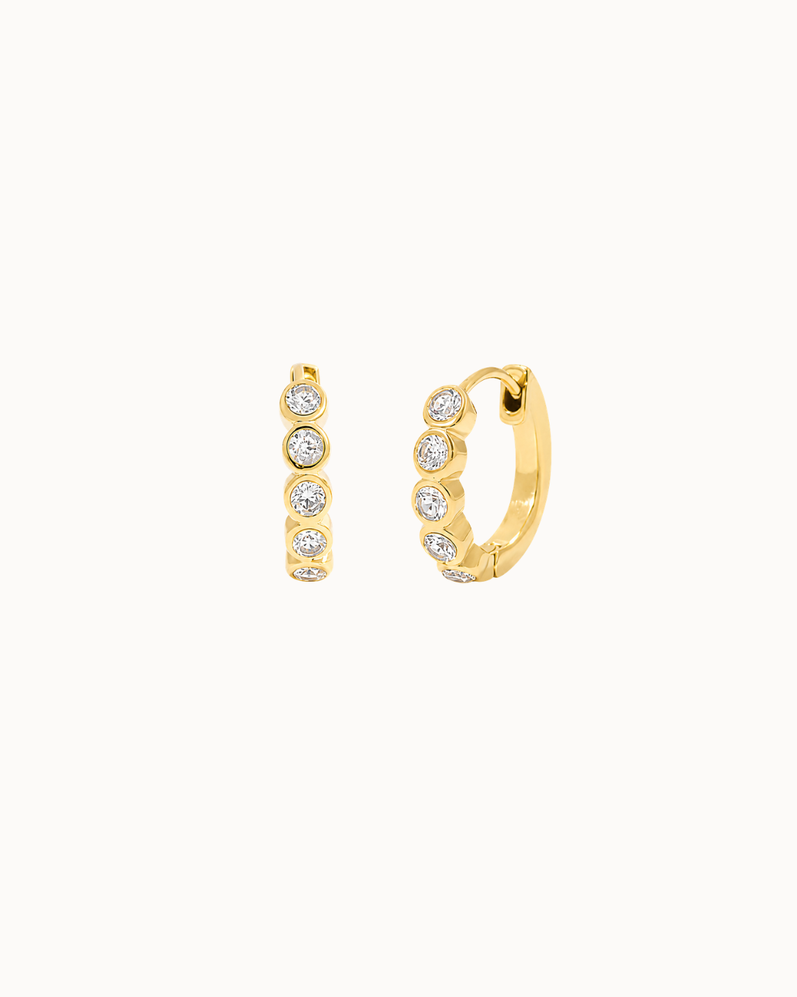 Luce Earrings – hoops in 18K gold-plated, waterproof steel with clear zirconia