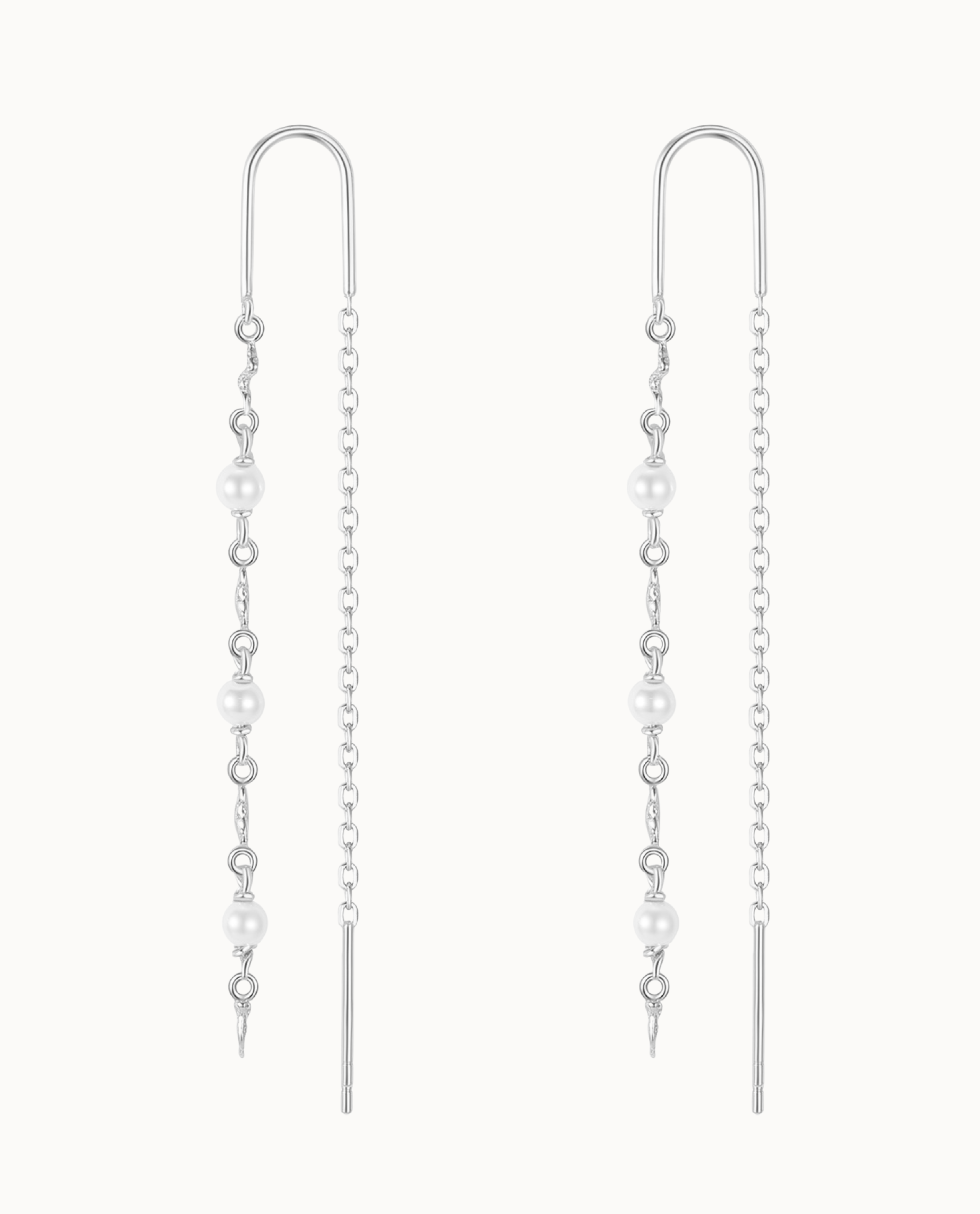 Mara Earrings – lange, slanke øreringe i 925 sterlingsølv med små perler