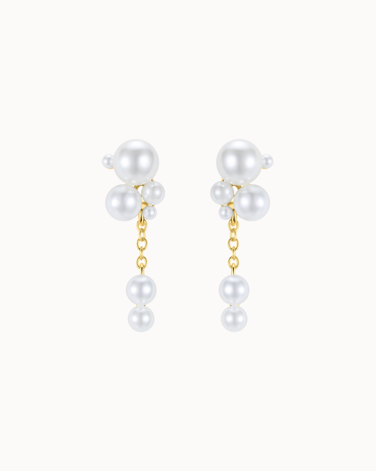 Gold-plated Marella earrings with a pearl cluster and a dangling pearl