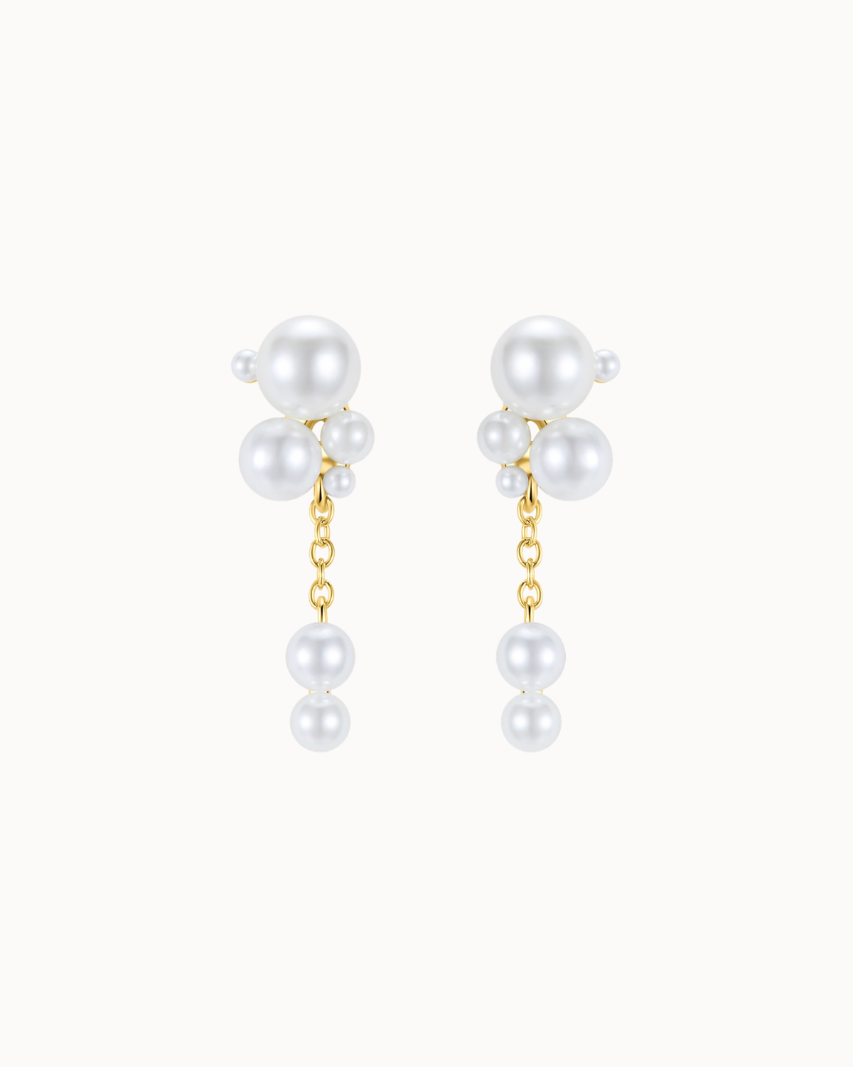 Gold-plated Marella earrings with a pearl cluster and a dangling pearl