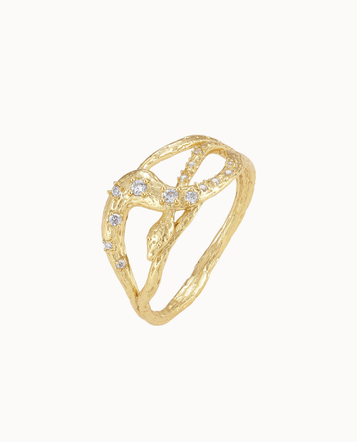 Medusa ring i 18K forgyldt sterlingsølv med slangeform og kubiske zirkoner