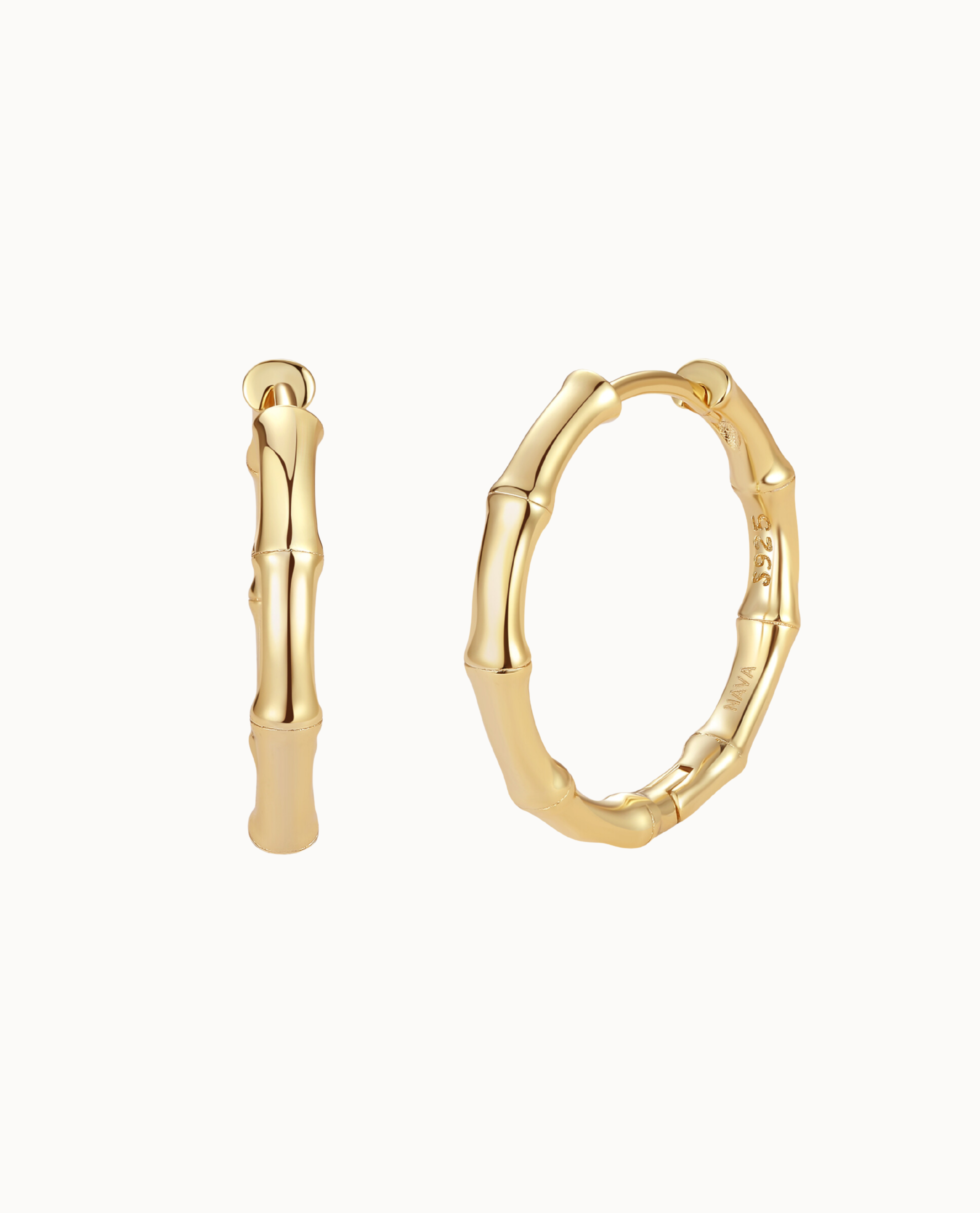 Mei Earrings L aus 18K vergoldetem Sterlingsilber – große Creolen, inspiriert von Bambus