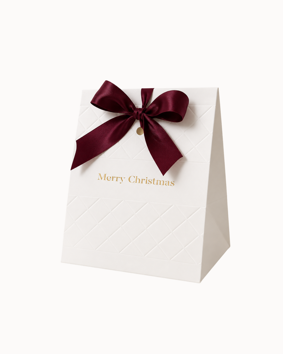 Hvid Merry Christmas gavepose med præget guldfarvet tekst