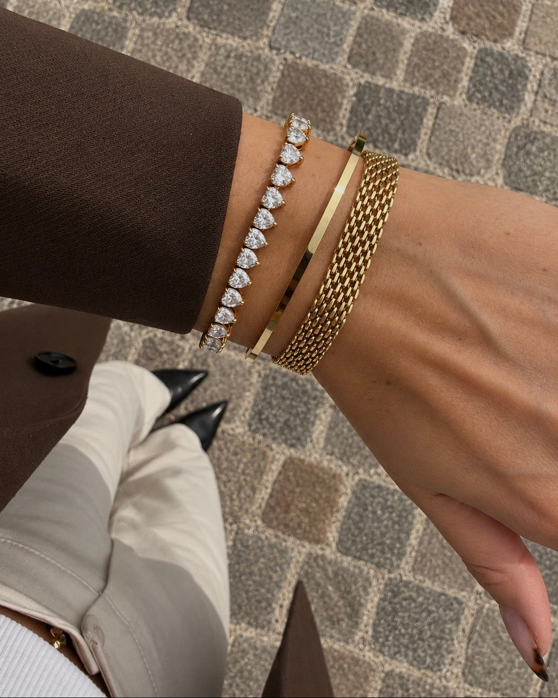 Mesh Bracelet stylet med Lova og Alhena i forgyldt