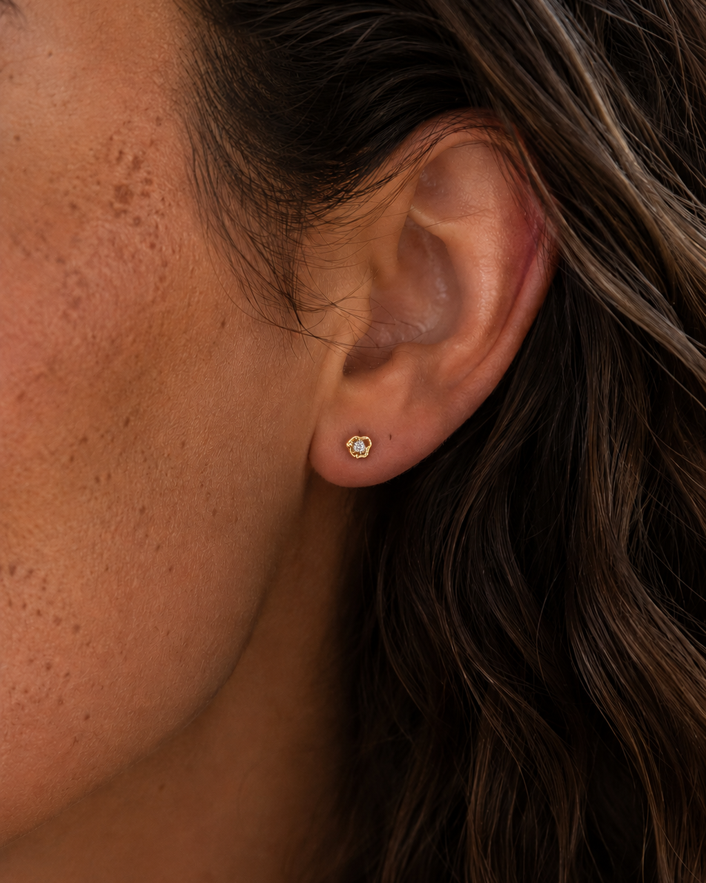 Naiad Diamond Studs in 14K gold with organic design and sparkling diamond
