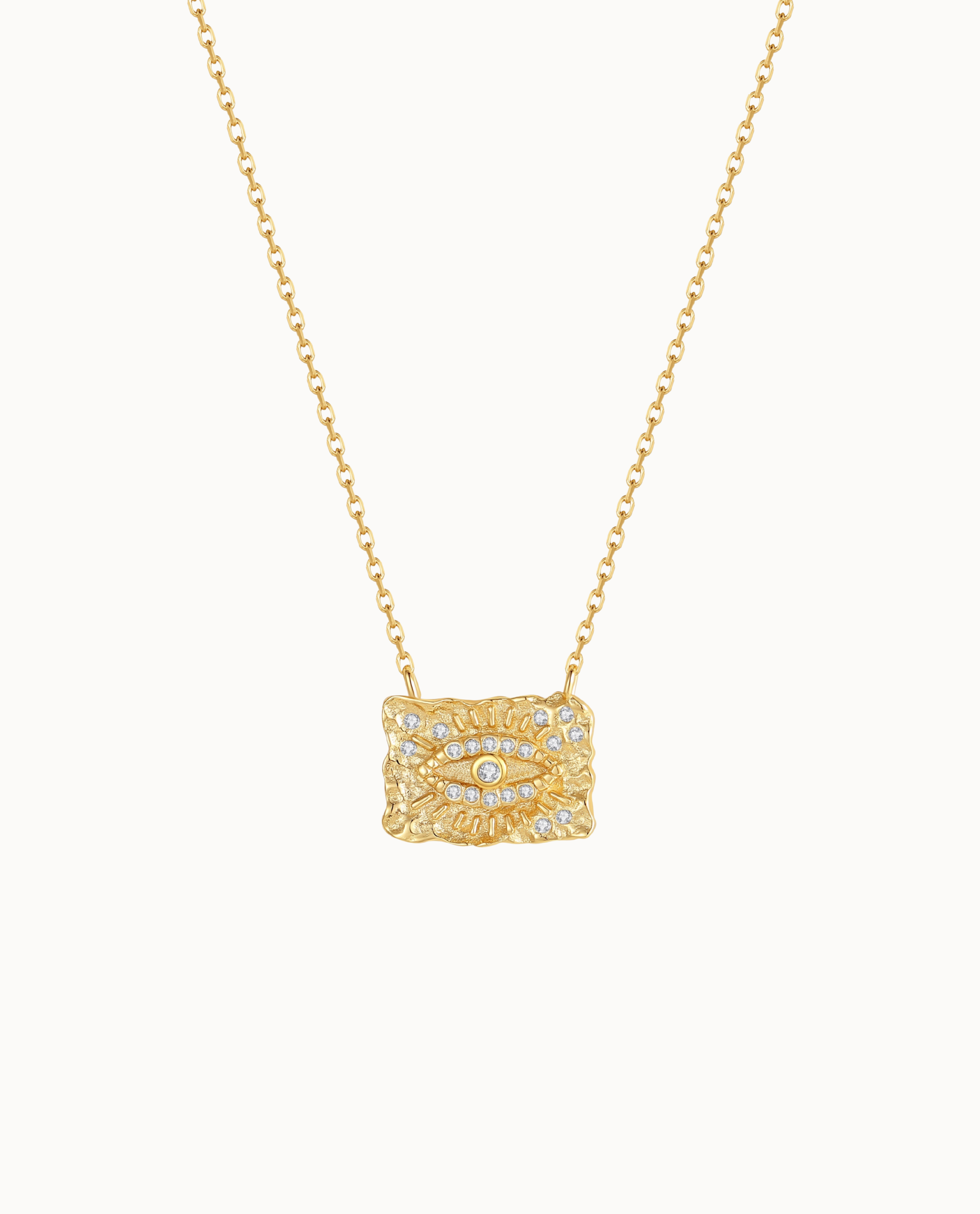 Nefertiti Halskette aus 18K vergoldetem Sterlingsilber mit Augen-Anhänger und funkelnden Zirkonen