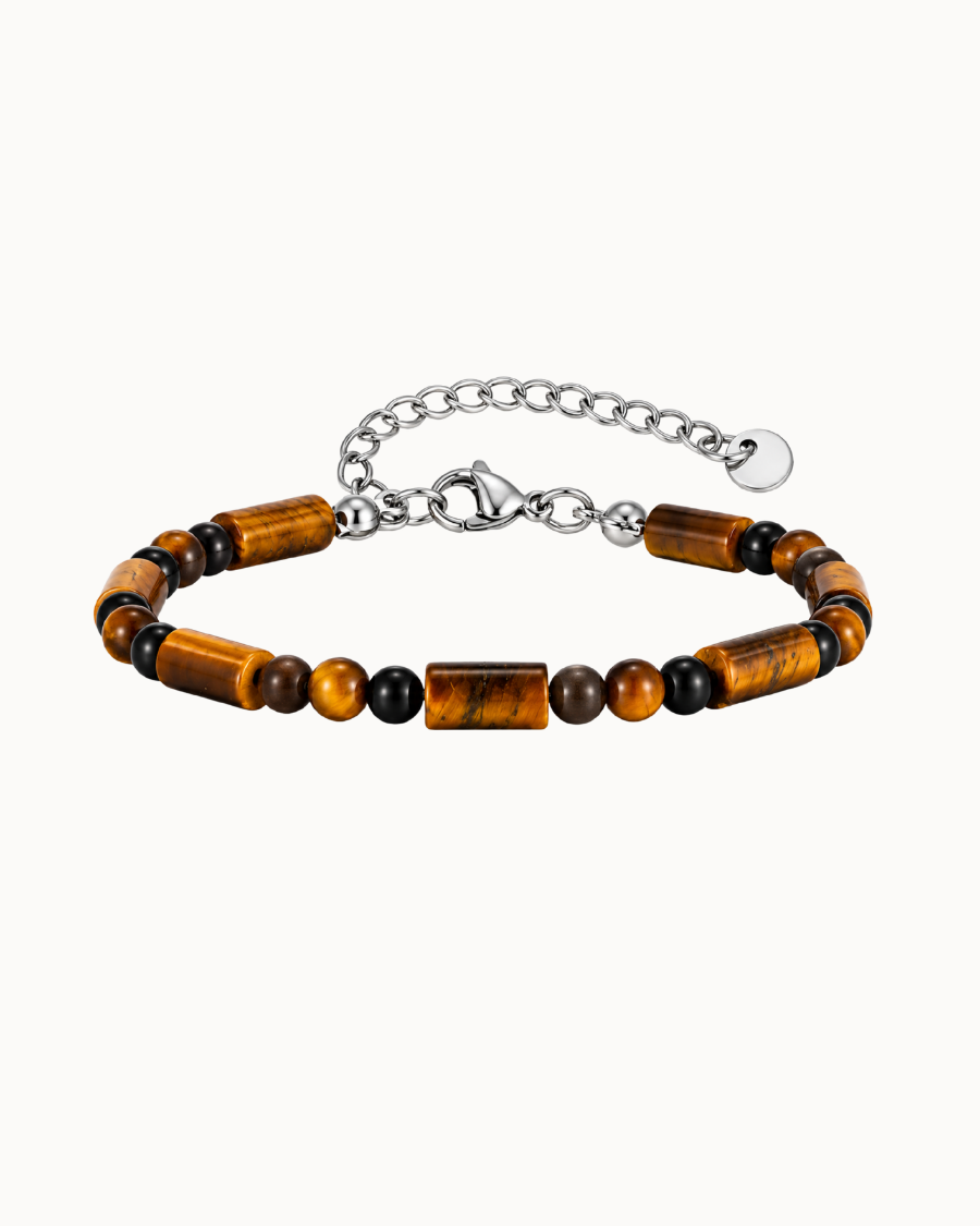 Nero Herrenarmband mit Tigerauge, Onyx und silberfarbenem Edelstahl