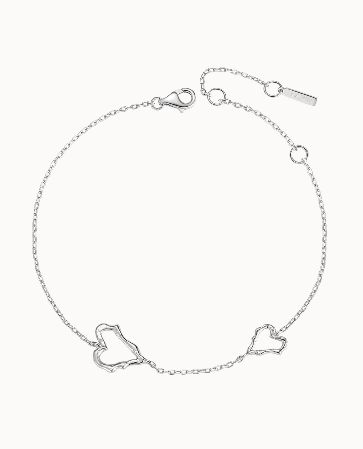 Nola Bracelet in 925 sterling silver with two open, abstract hearts