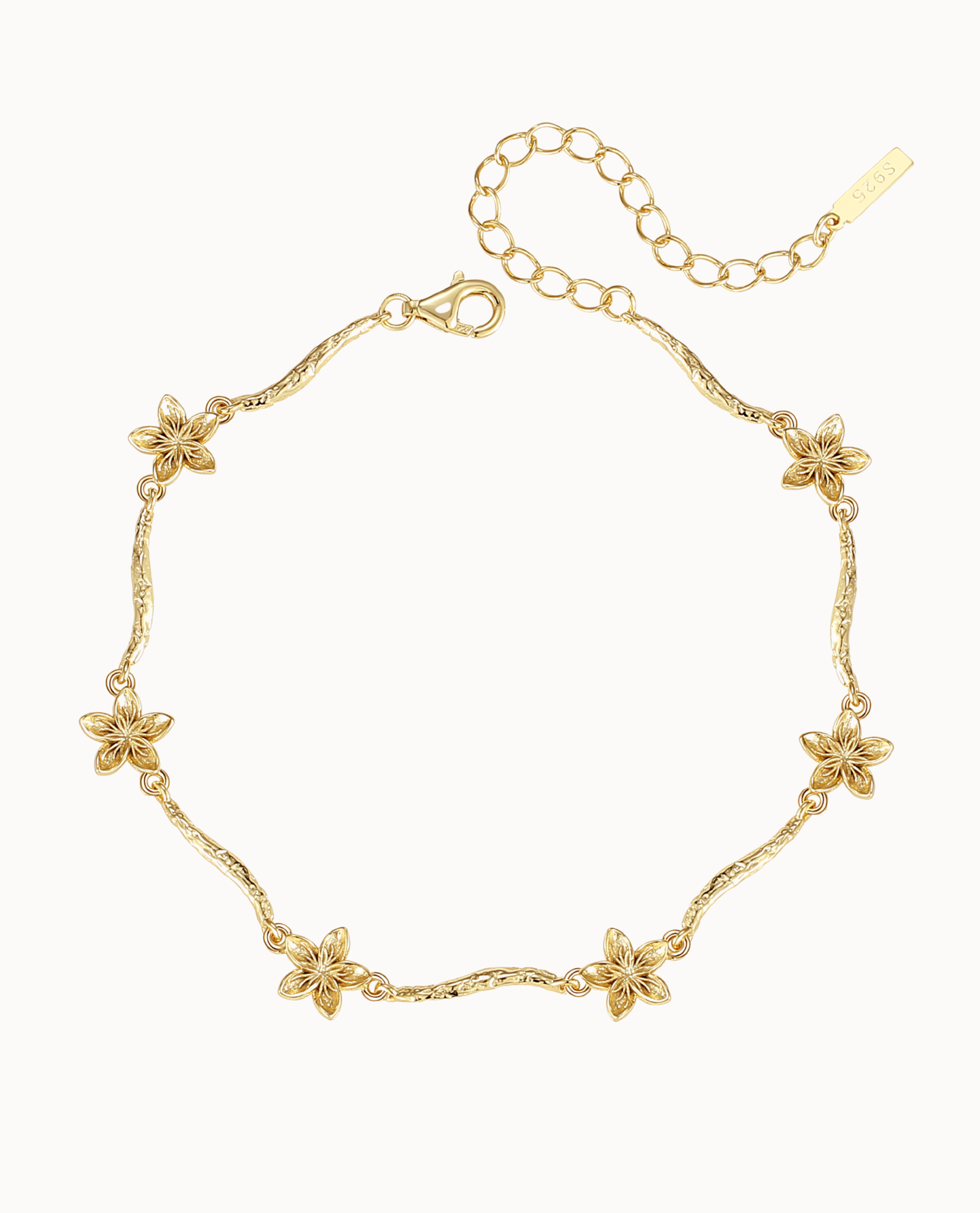 Oahu Bracelet i 18K forgyldt sterlingsølv med små blomster og bølgende led