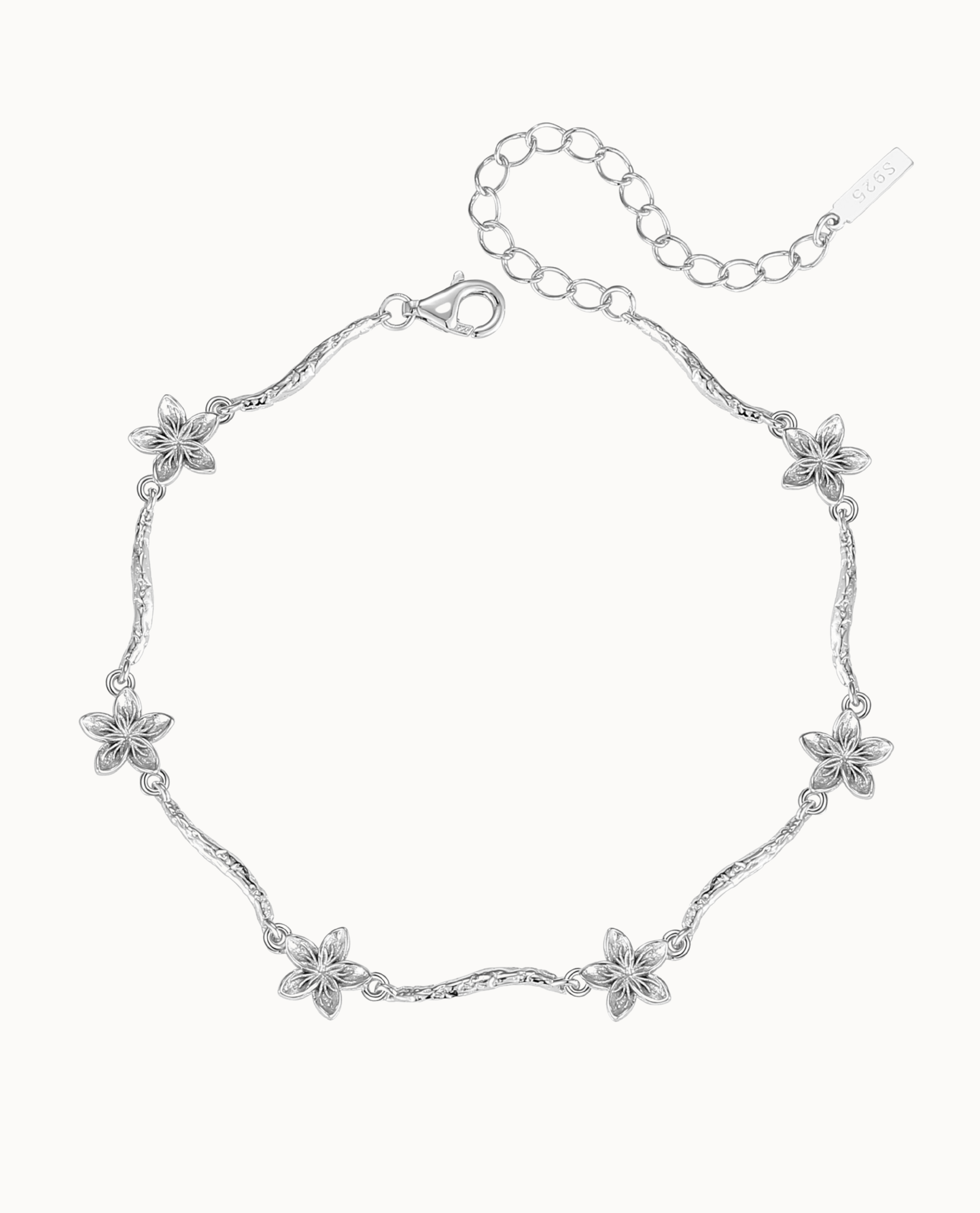 Oahu Bracelet i 925 sterlingsølv med små blomster og bølgende led