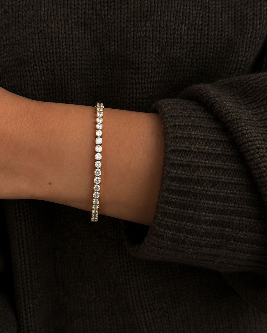 Forgyldt Oraya tennisarmbånd 3 mm med klare kubiske zirkoner hele vejen rundt