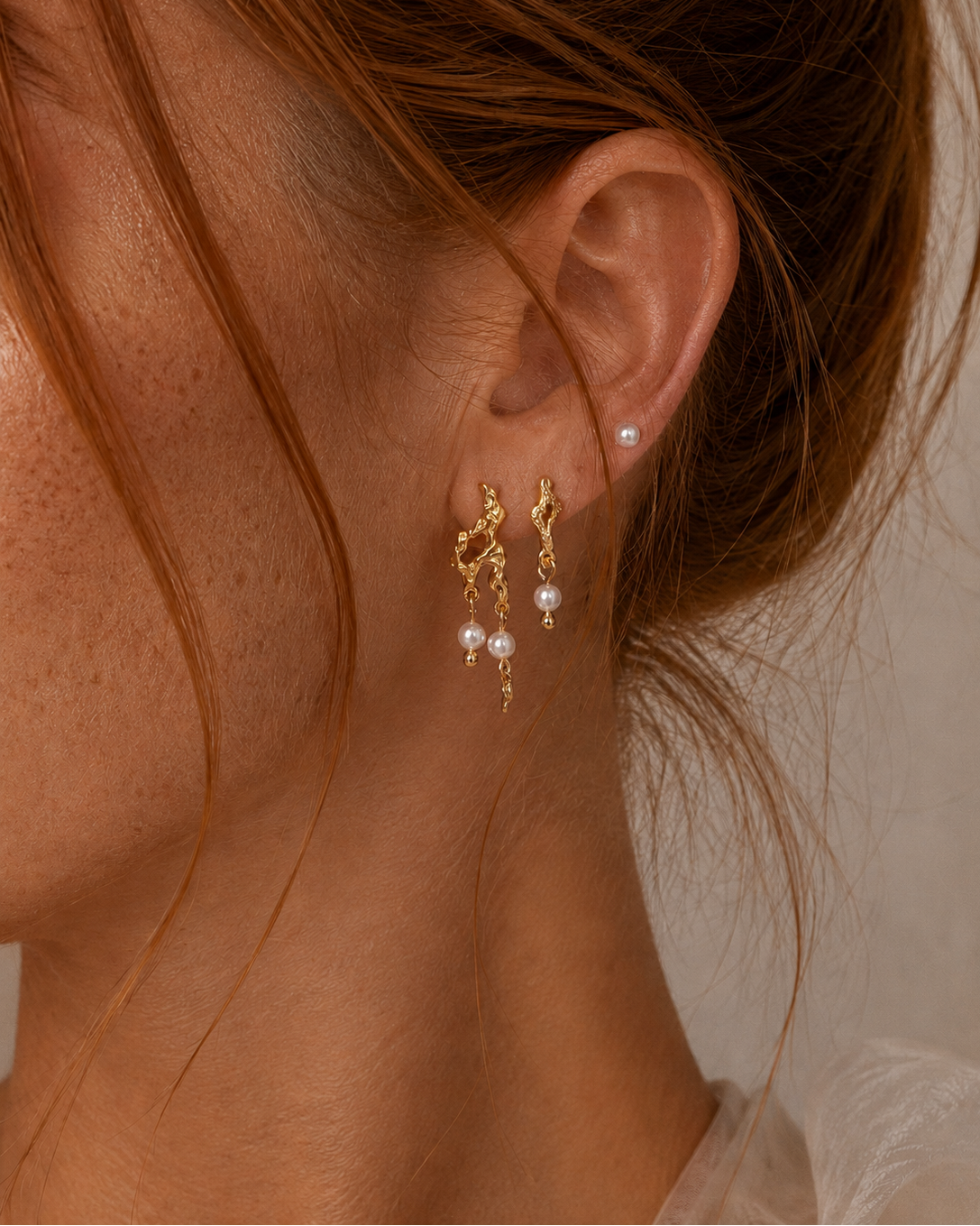 Long Pavati earrings in gold-plated 925 sterling silver with two pearls
