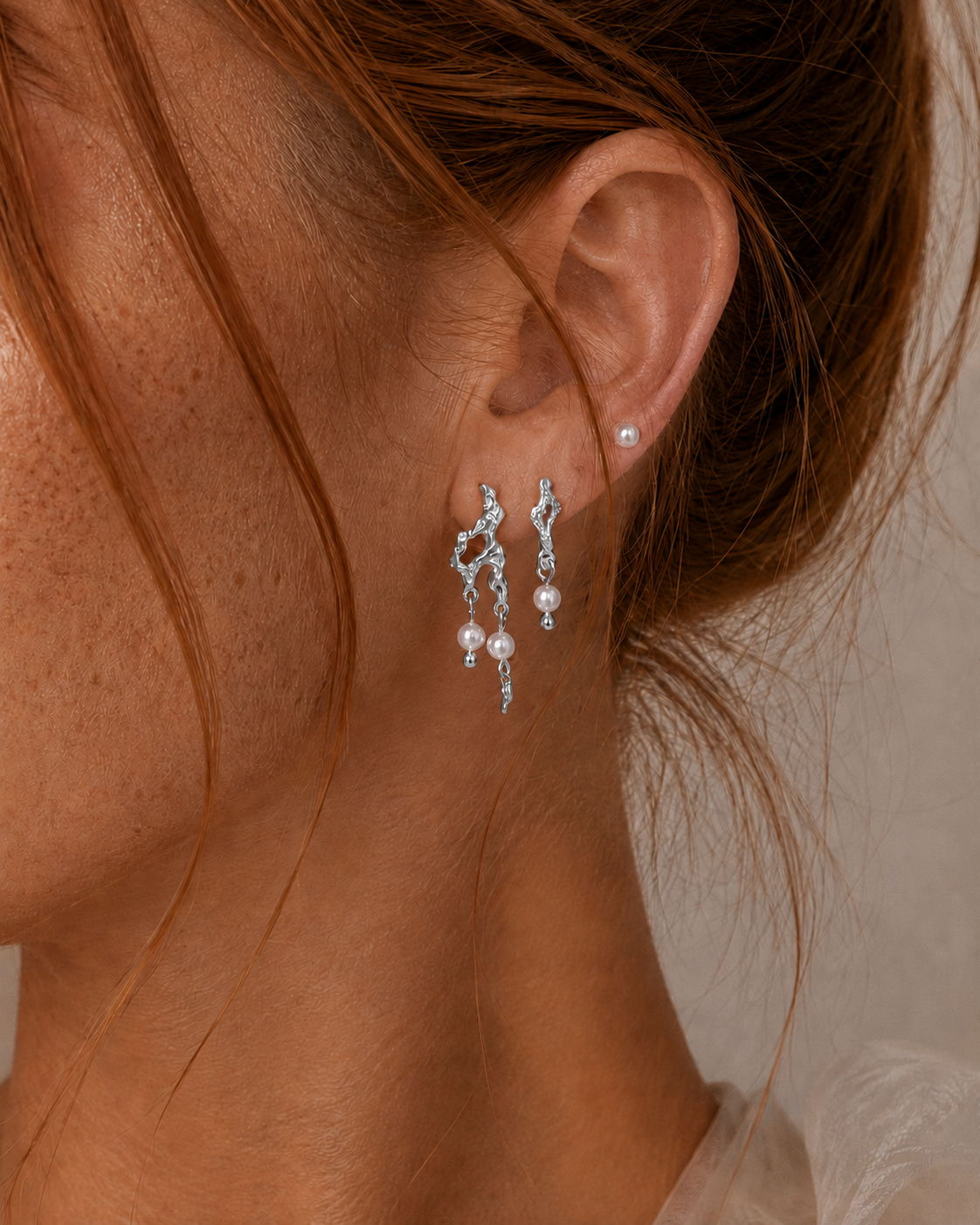 Lange Pavati oorbellen van 925 sterling zilver met twee parels