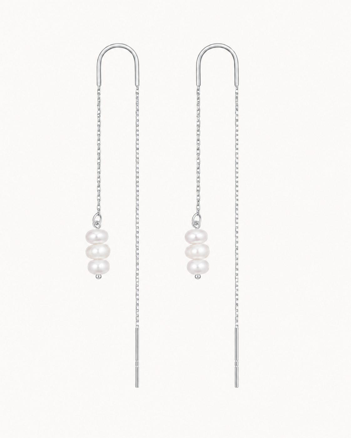 Peach Kettenohrringe aus 925er Sterlingsilber mit drei Süßwasserperlen