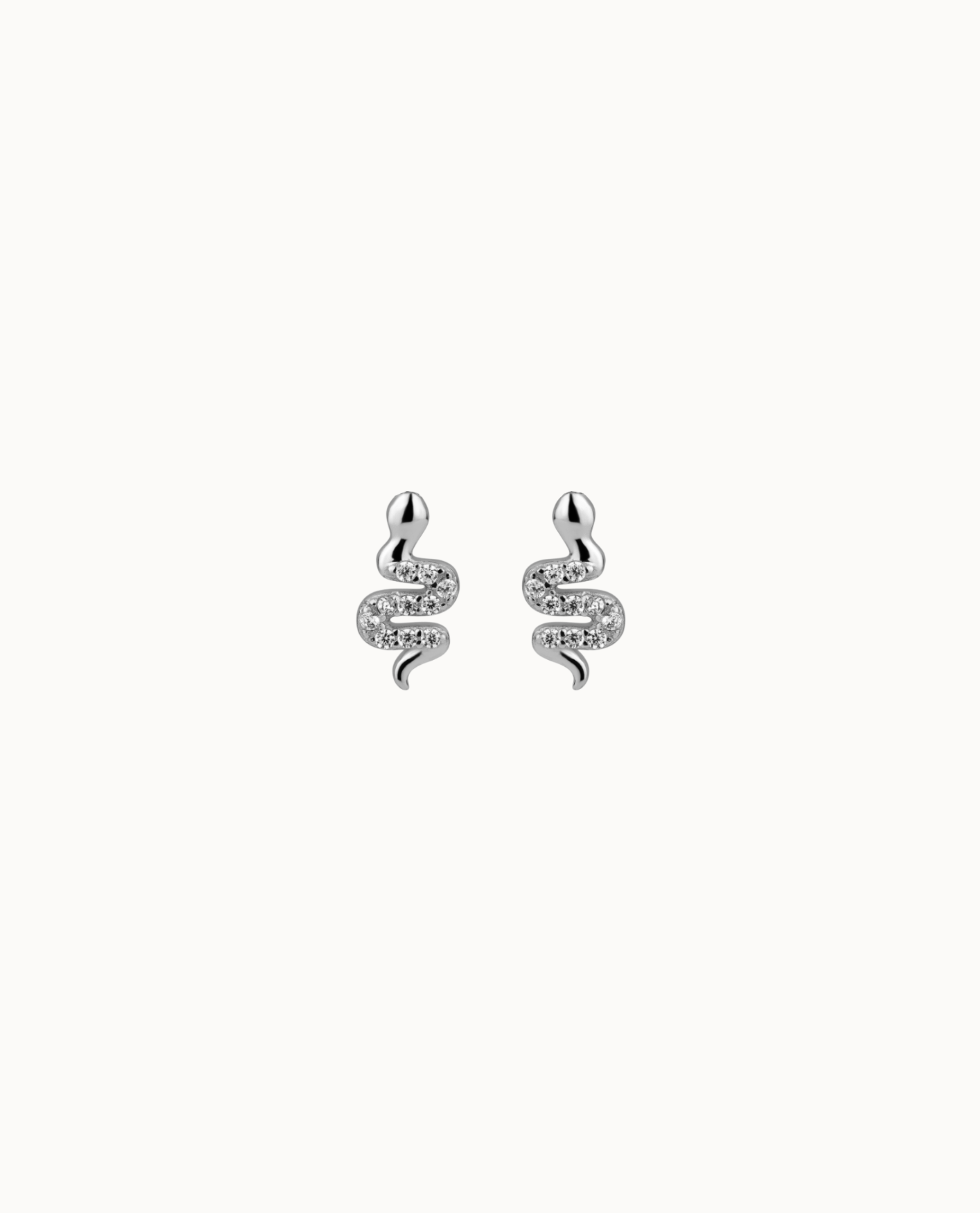 Petite Boa Studs in 925 sterling silver shaped like a snake with clear zirconia