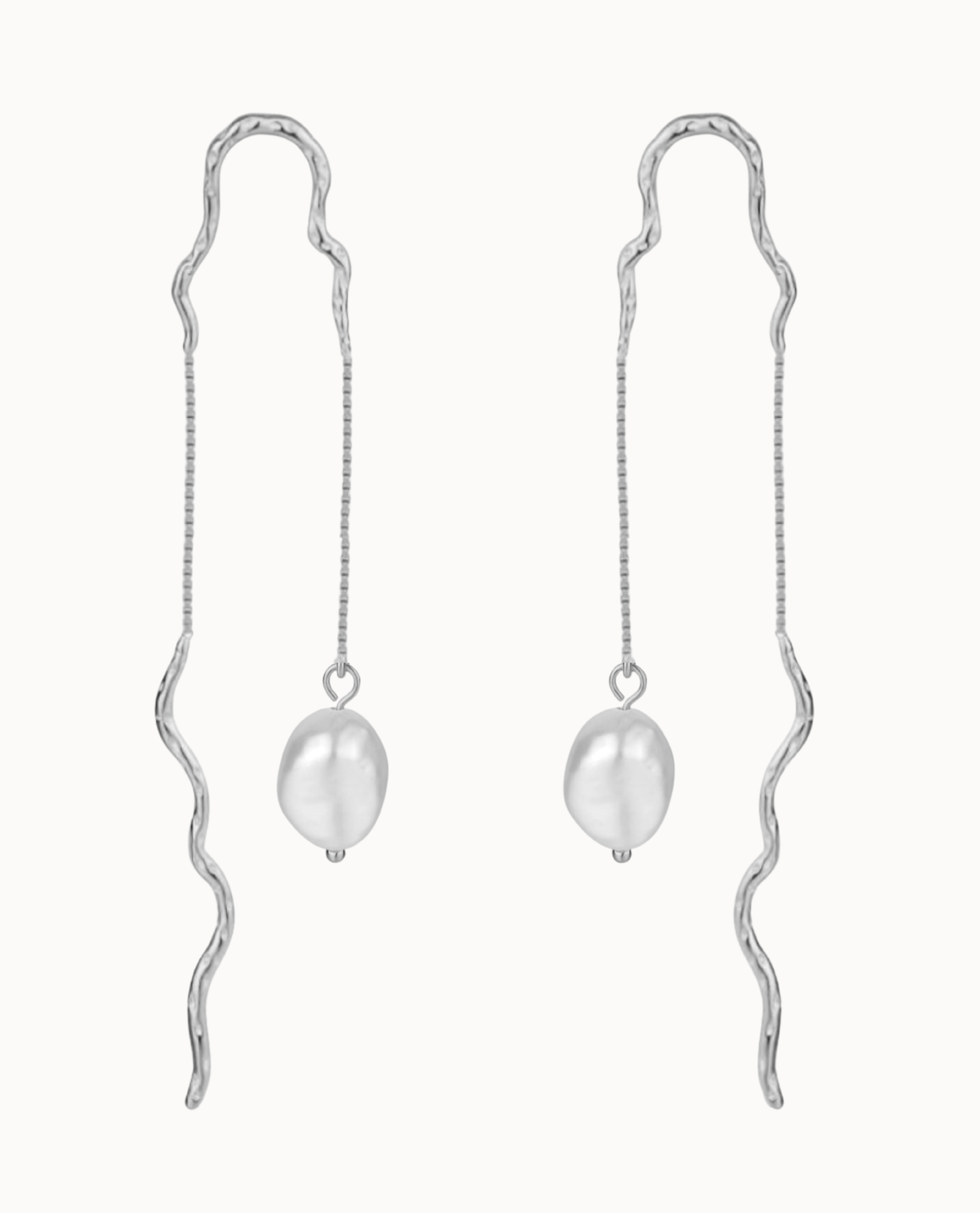 Raja Earrings øretråd i 925 sterlingsølv med ferskvandsperle