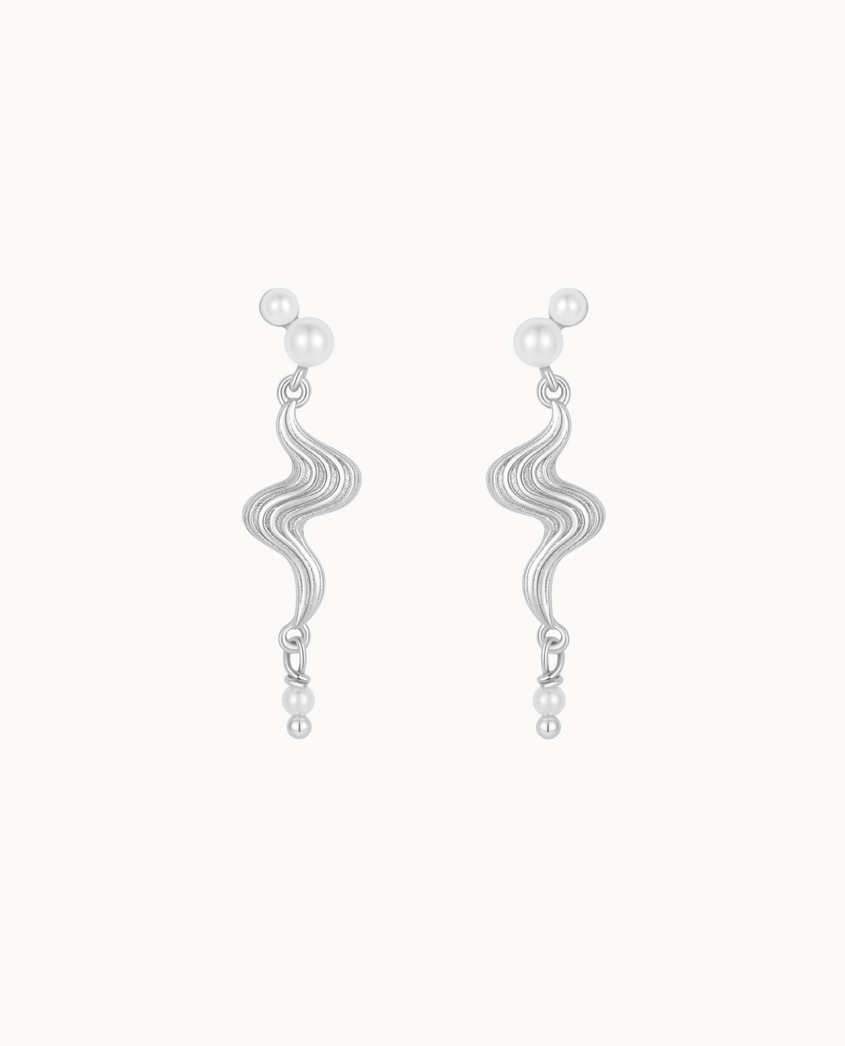 Reviera earrings in 925 sterling silver with wavy pendants and shell pearls