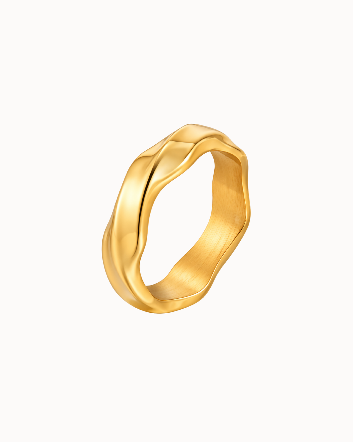 Rivo men's ring in gold-plated stainless steel with an organic, wavy design