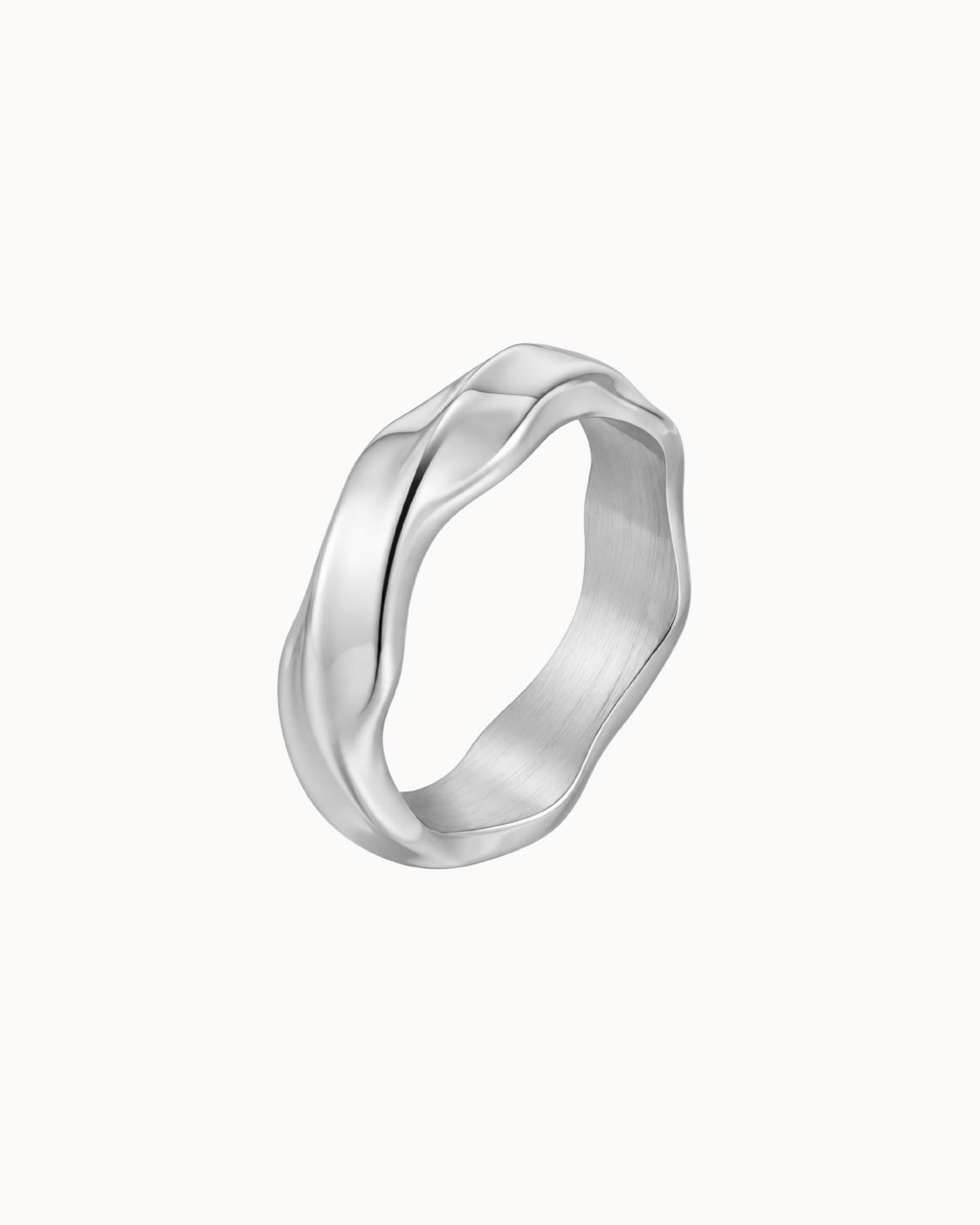 Rivo men's ring in silver-coloured stainless steel with an organic, wavy design