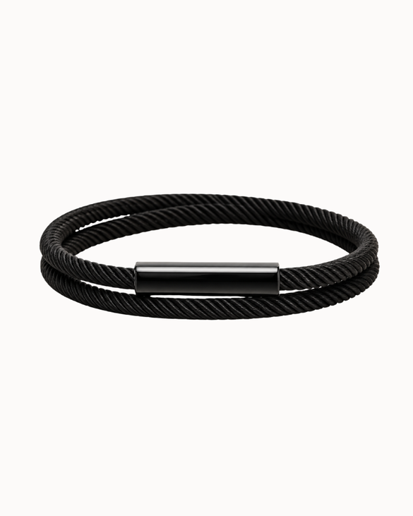 Rope black men's bracelet in stainless steel with a double, twisted rope design