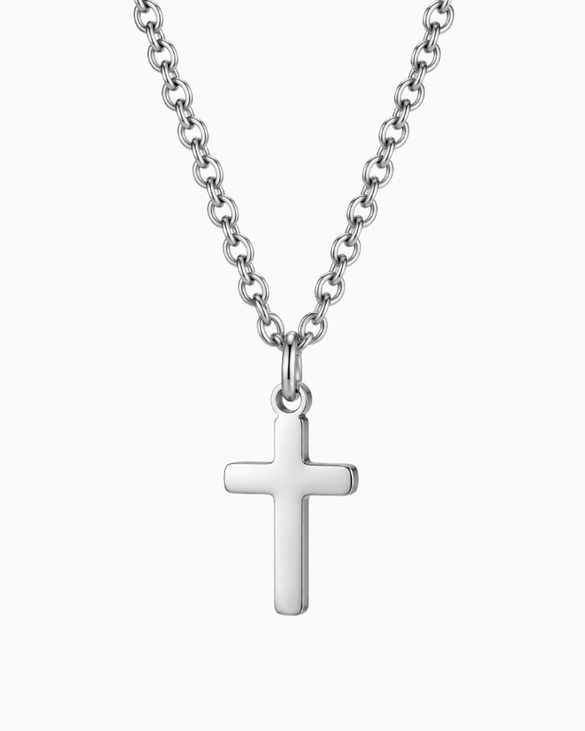 Saint men's necklace in silver-coloured stainless steel with a simple cross pendant