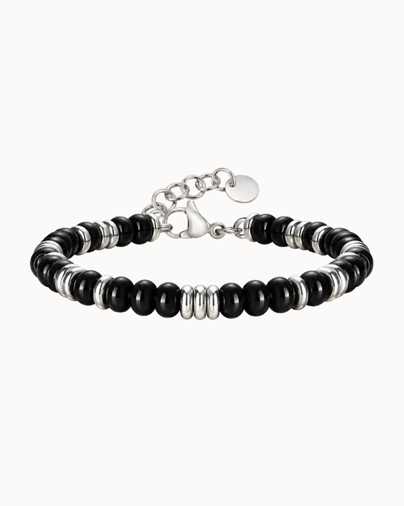 Santos Herrenarmband mit schwarzen Steinen und silberfarbenen Details aus Edelstahl