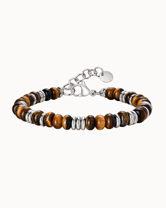Santos men's bracelet with brown tiger's eye stones and silver-coloured stainless steel details