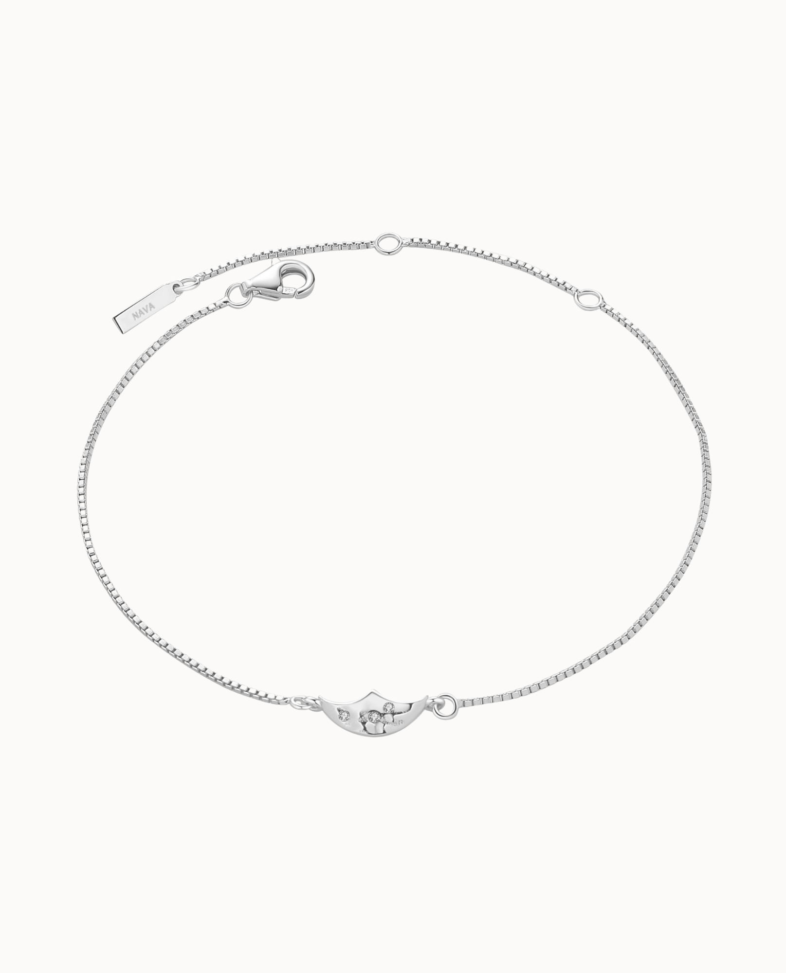 Sasi Bracelet in 925 sterling zilver met maanhanger en drie kubische zirkonen