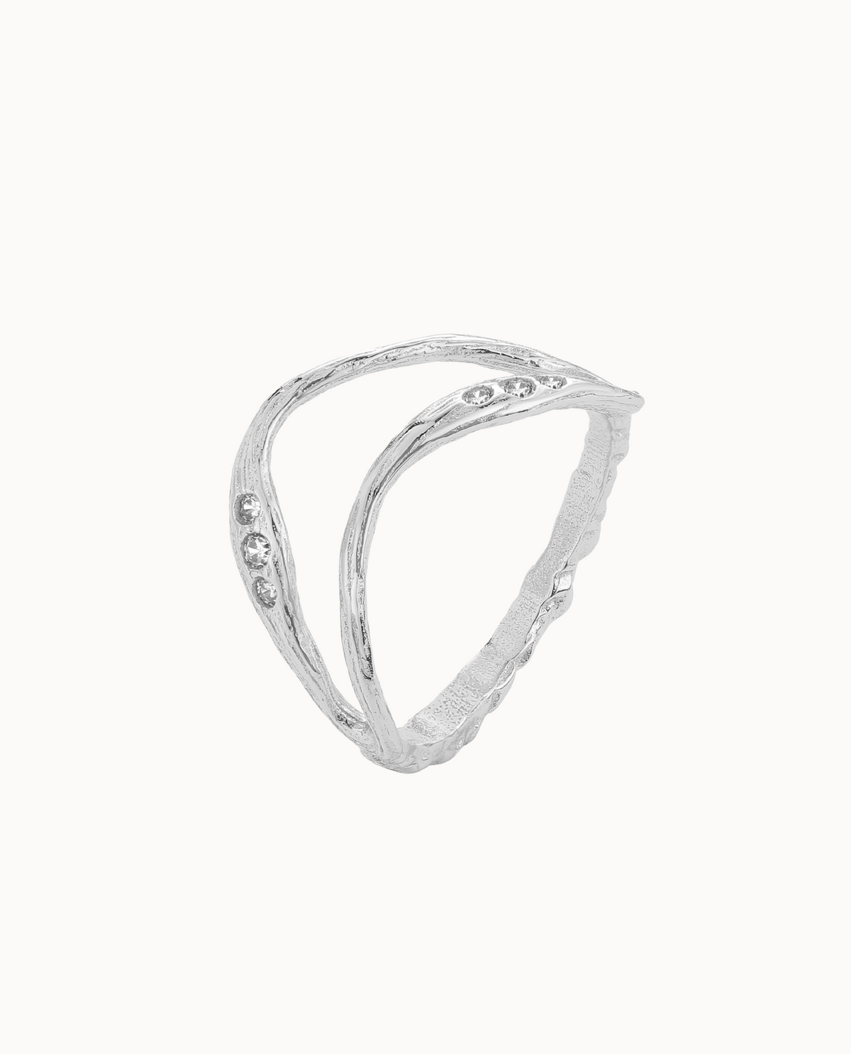 Sena Ring in 925 sterling silver – wavy ring with small clear zirconia