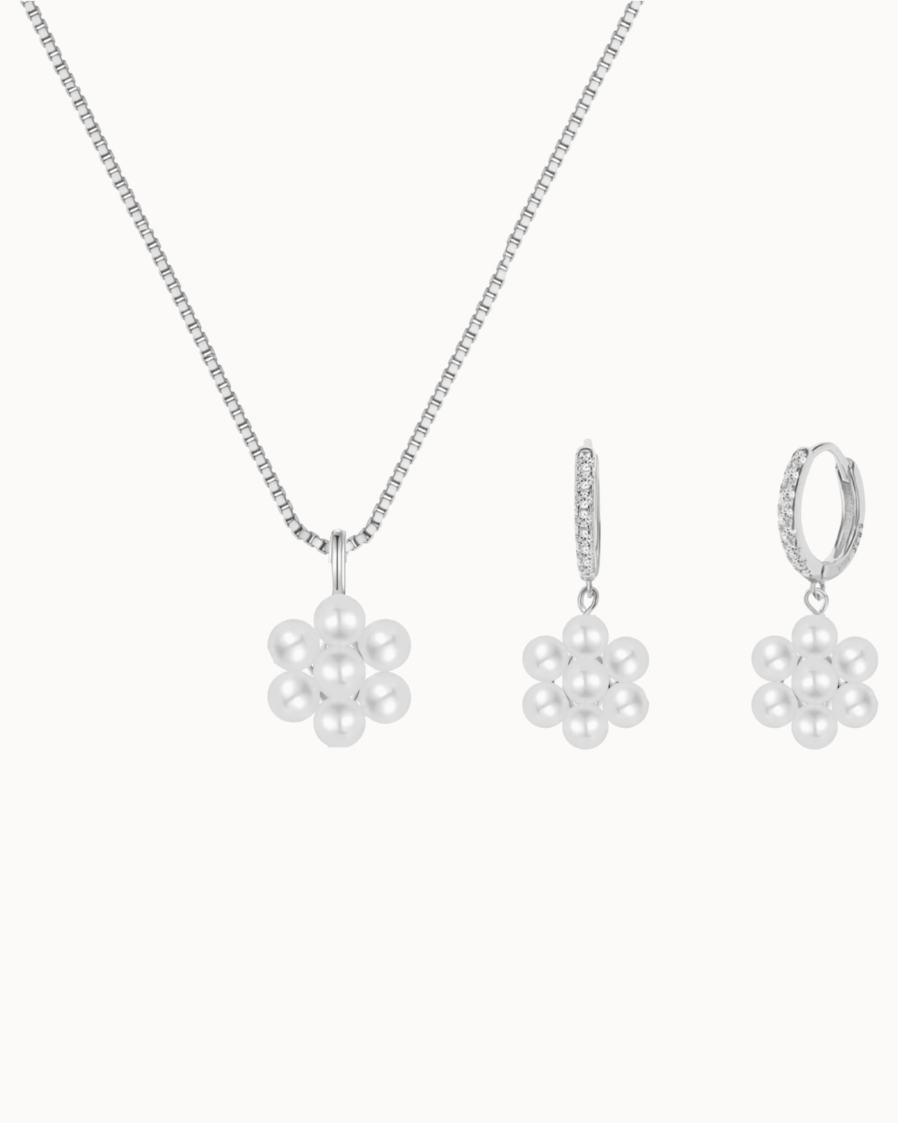 Meadow & Blossom Gift Set i sølv – halskæde og øreringe