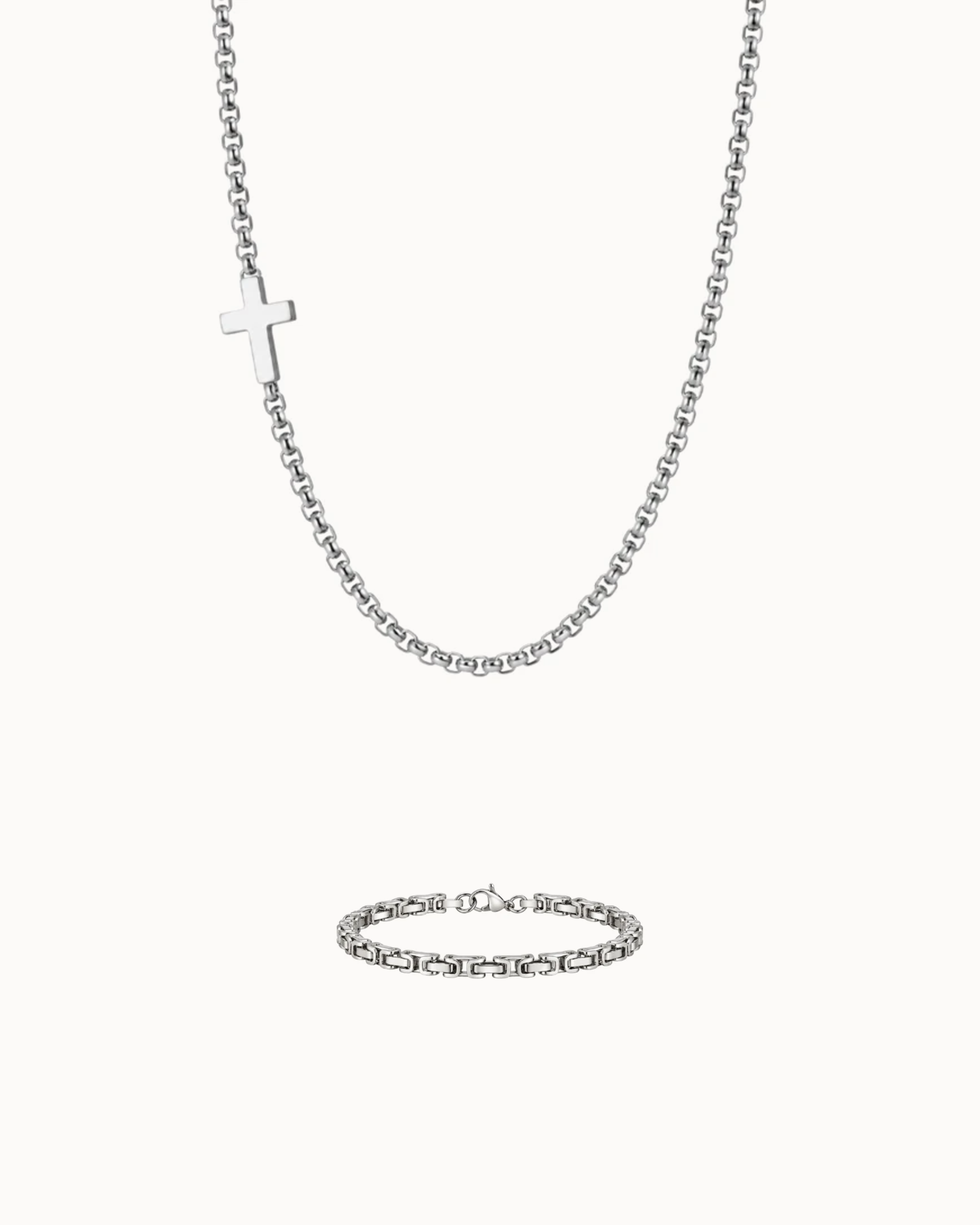 Cruz & Carter Gift Set i sølvfarvet stål – halskæde og armbånd