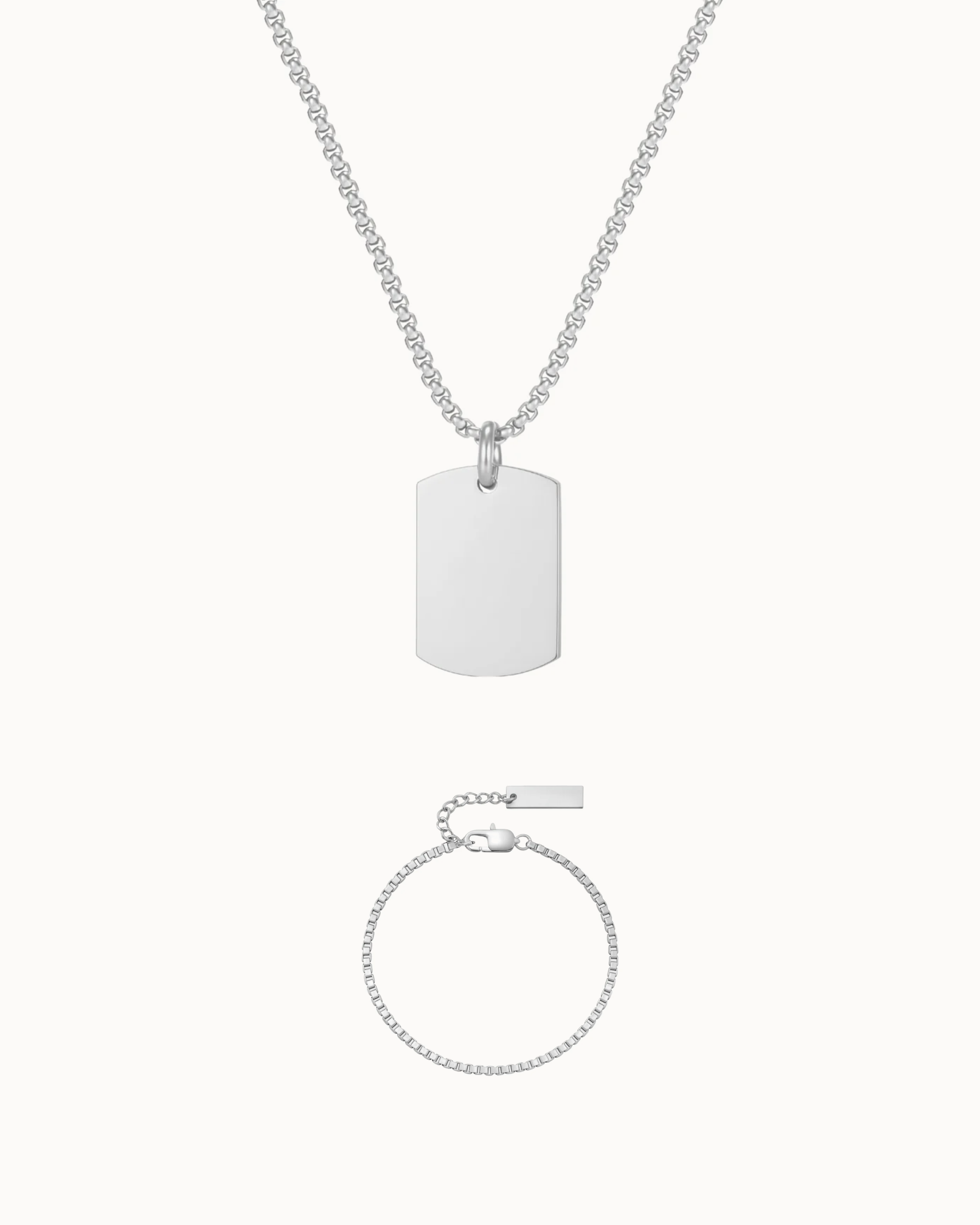 Tag & Box Chain Gift Set i sølvfarvet stål – halskæde og armbånd