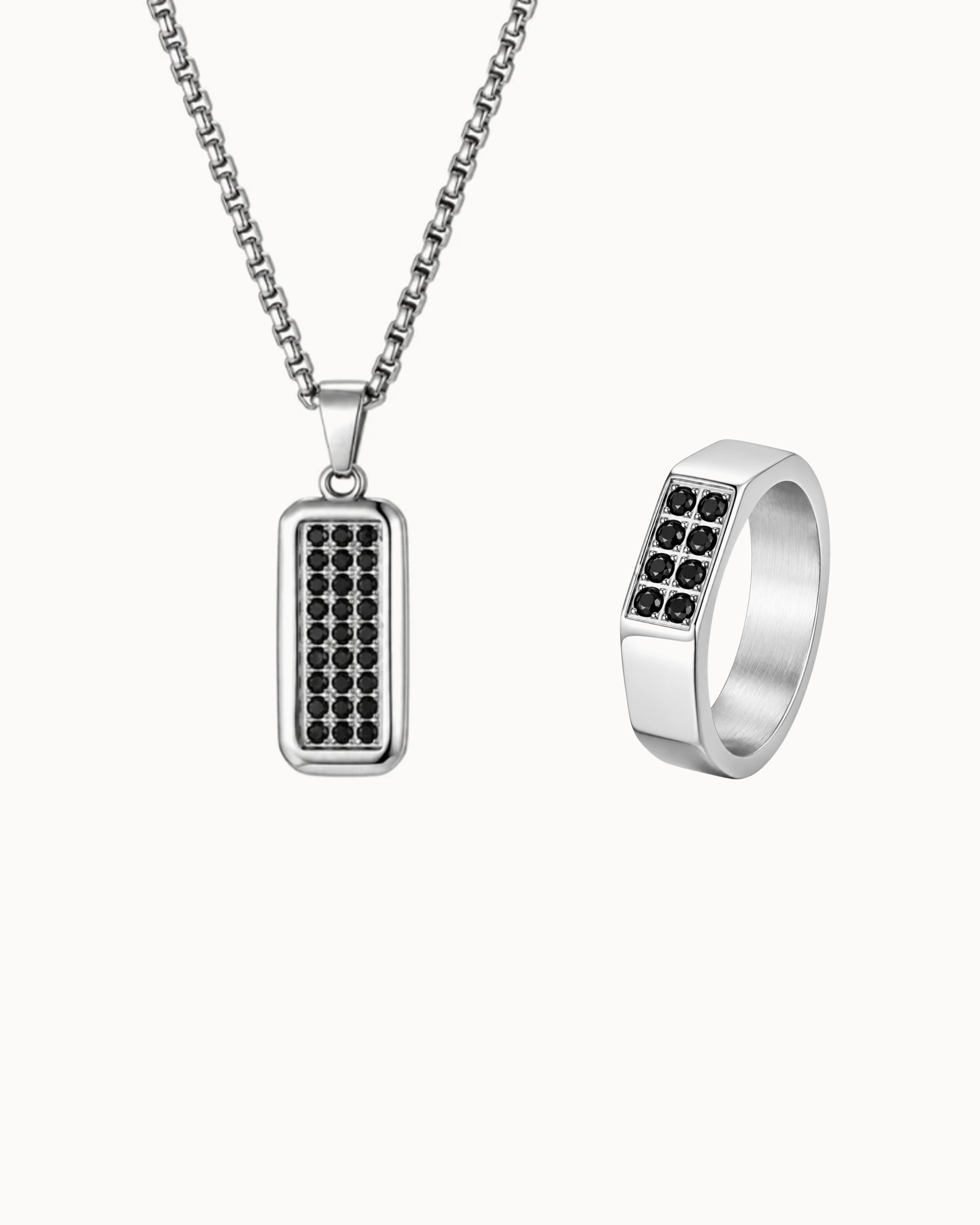 Nash Necklace & Ring Gift Set i sølvfarvet stål – halskæde og ring